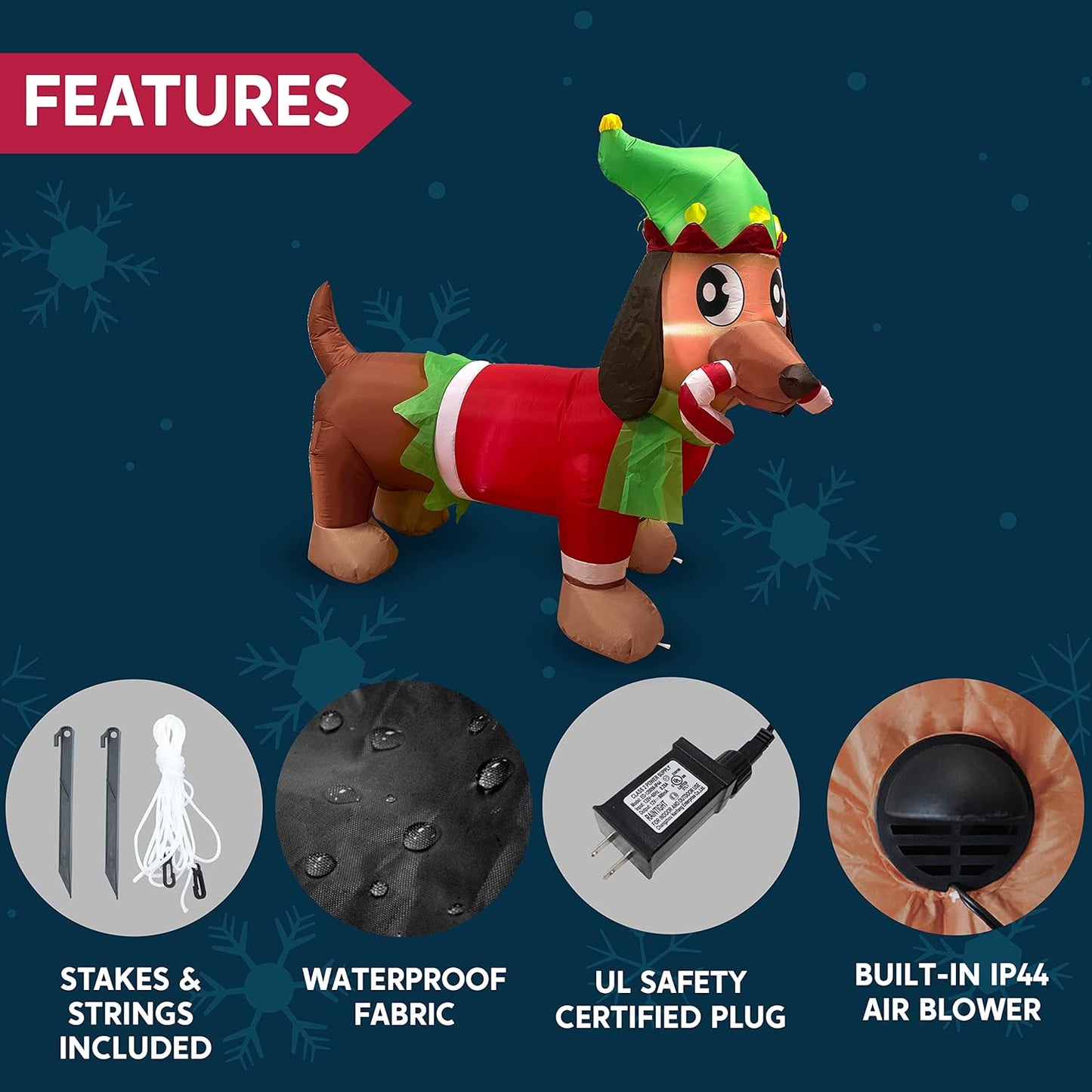 Joyfy 6 FT Christmas Inflatables Dog Outdoor Decorations,Christmas Puppy Holding A Candy Cane Blow Ups Yard with Built-in LEDs for Holiday Party Garden Lawn Decor