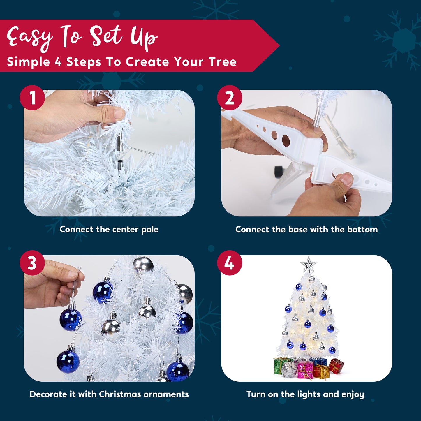 White Mini Christmas Tree with Lights,Table Top Artificial Christmas Tree with Star Treetop, Pre-lit Xmas Tree LED Tree for Holiday Winter Home Party Indoor Outdoor Christmas Decor