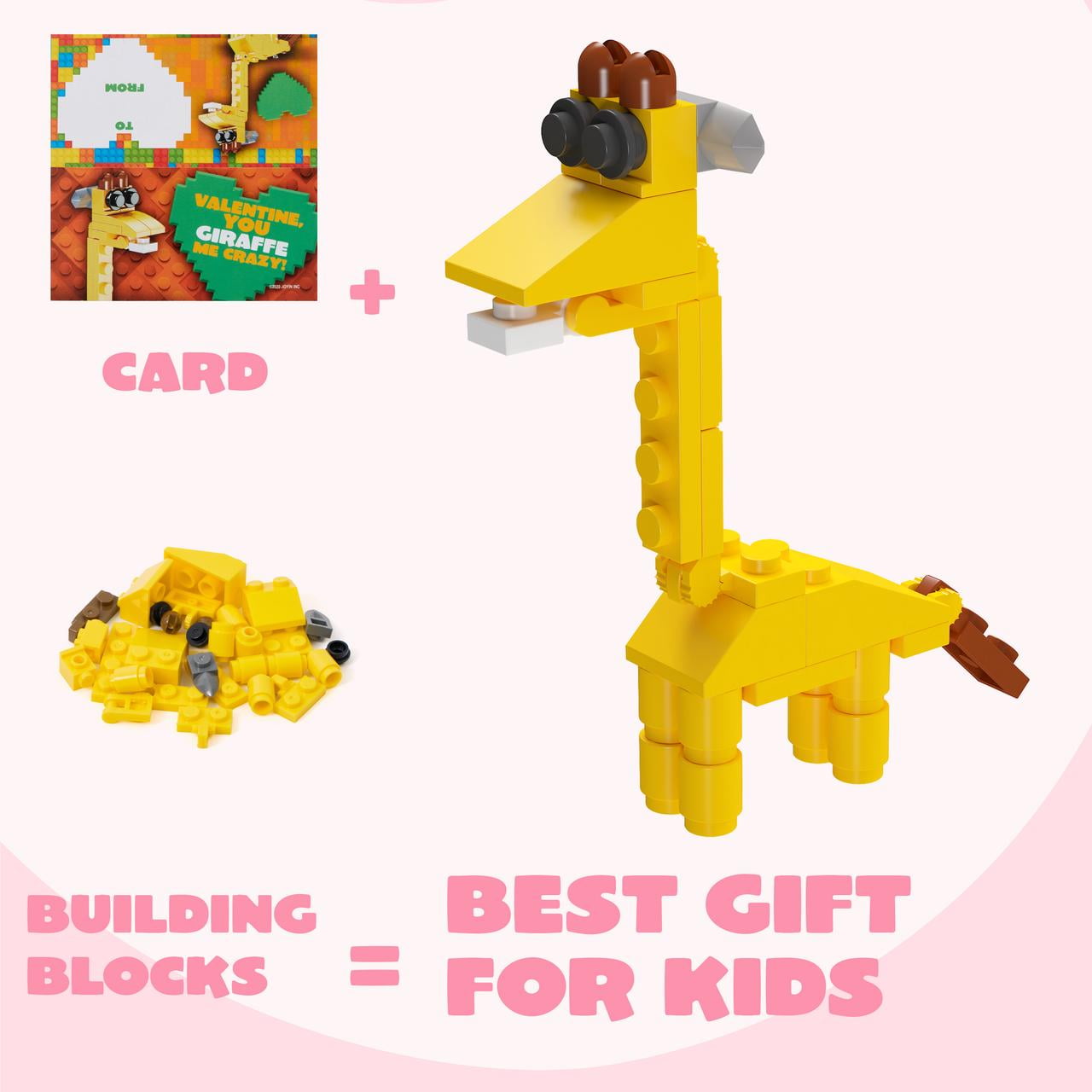 24 Packs Valentines Day Cards with Safari Animal Building Blocks for Valentine Party Favor, Classroom Exchange Prize, Valentine’s Greeting Cards