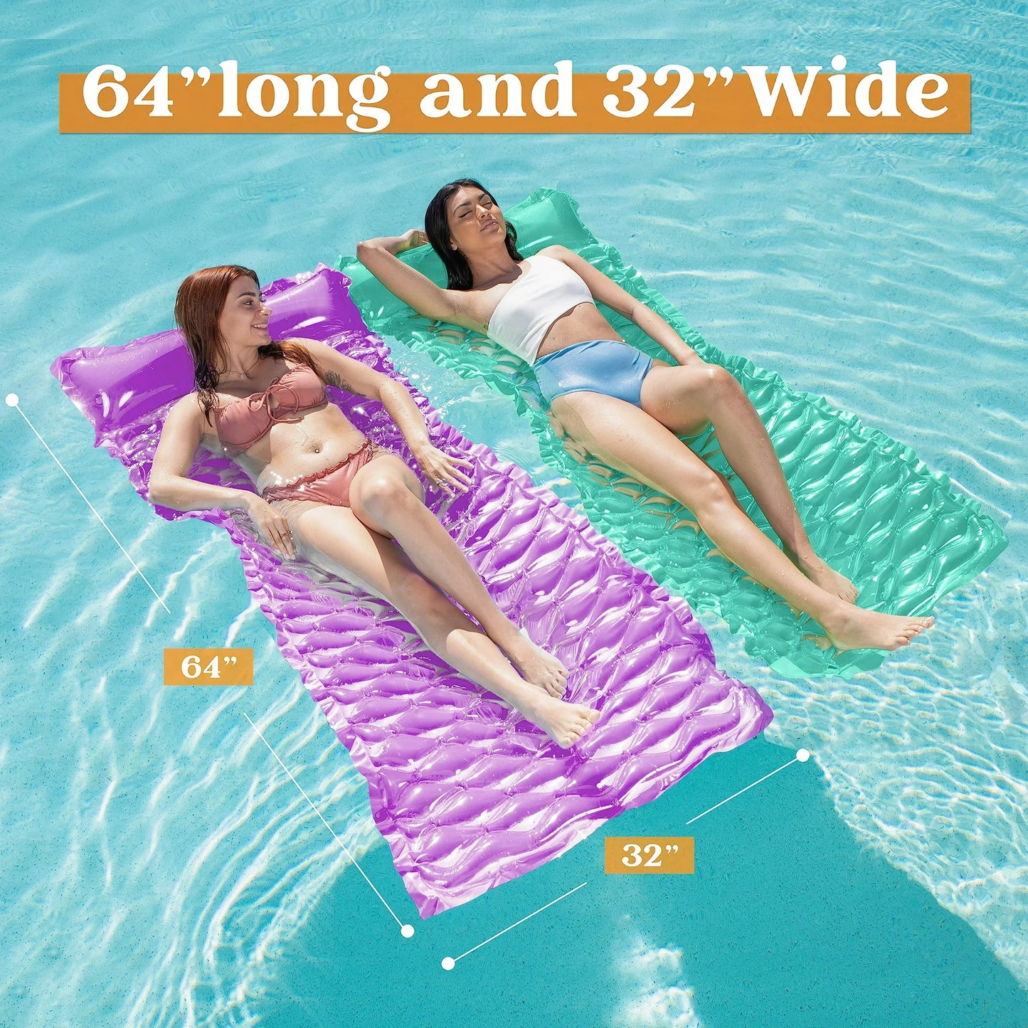 Syncfun 3 Packs Inflatable Pool Mat Swimming Pool Mattress Float Lounge with Headrest, Pool Float Air Mat for Adults