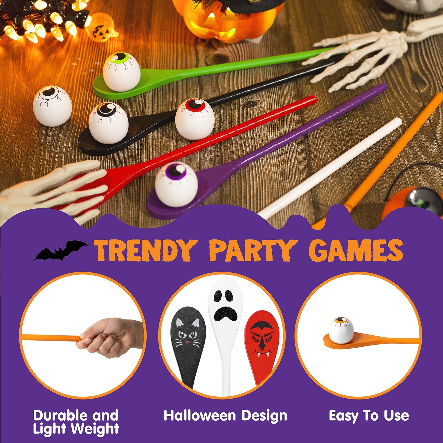 Joyfy 6 Packs Halloween Spoons Game Set,Eyeballs and Spoons Race Party Favors for Kids,Halloween Prizes,Halloween Activities for Kids