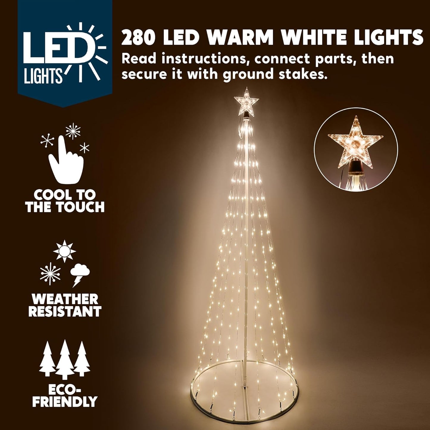 Joyfy 6 FT Animated Cone Tree Yard Light Christmas Decoration Outdoor,280 LED Christmas Tree Light Decorations,Christmas Yard Light with Stakes Decorations Outdoor Holiday Decor