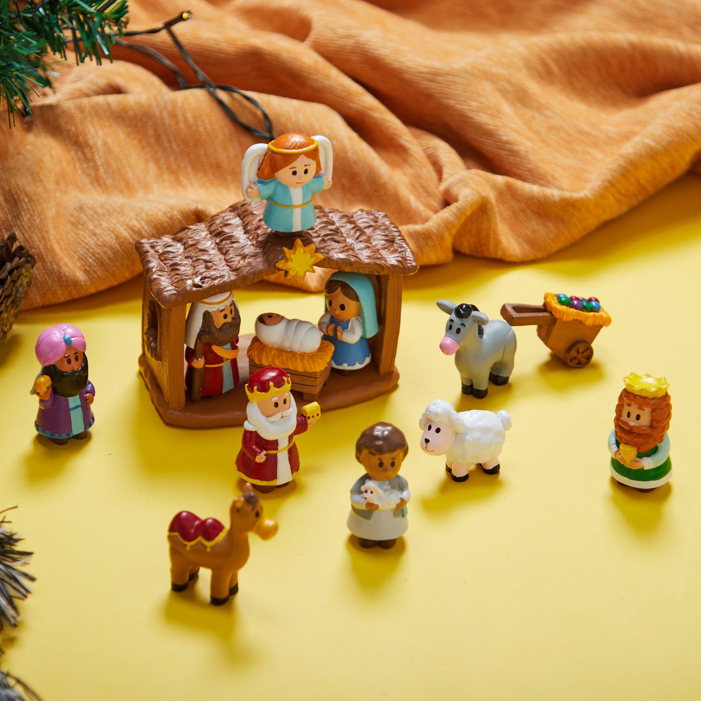 Joyfy 14 Pcs Little Nativity Playset Christmas Nativity Scene Holiday Family Gift Reenact Miniature Toys Manger Scene for Kids Xmas Decorations