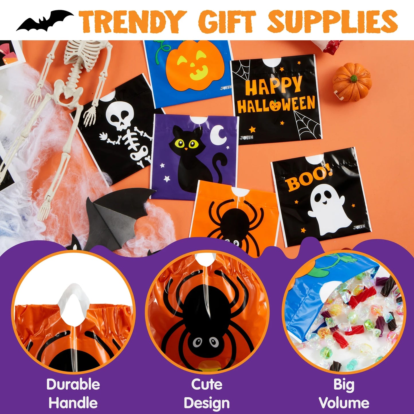 96 Pcs Halloween Treat Bags,Halloween Small Drawstring Candy Bags Goodie Bags Trick or Treat Bags Gift Bags