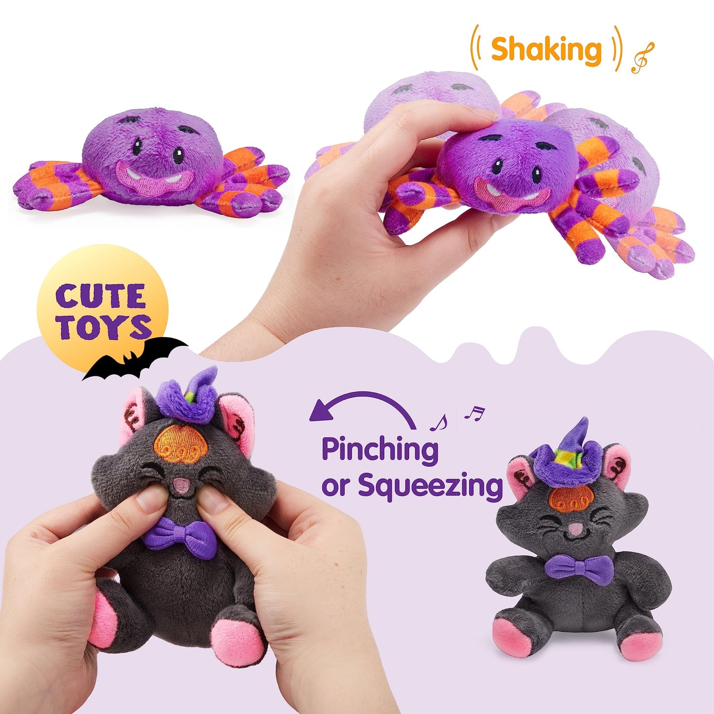 Joyfy 8 Pcs Halloween Basket with Stuffed Plush,Halloween Gift Basket Stuffers for Baby Kids Toddler,Halloween Toys,Halloween Pumpkin Decorations