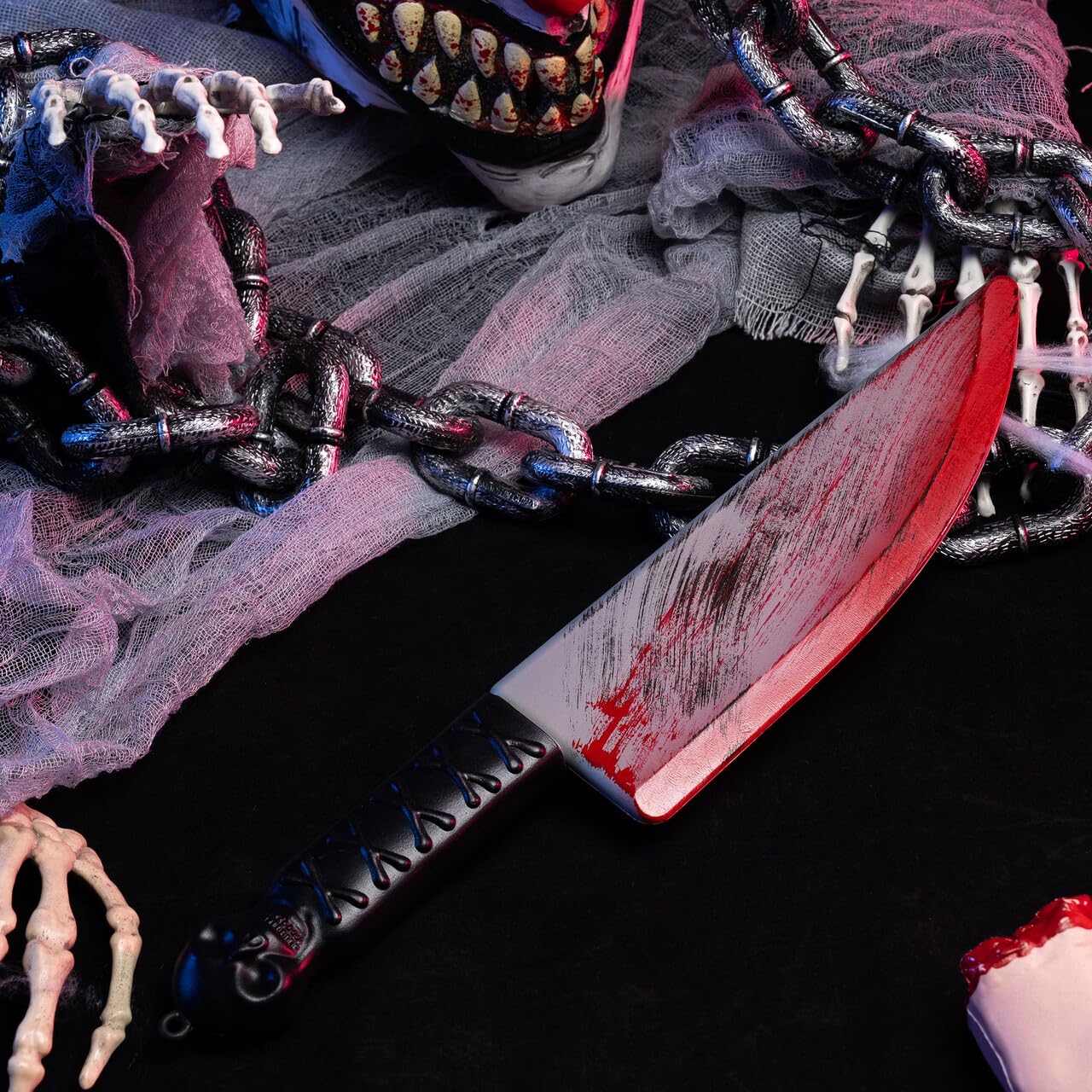SYNCFUN 15.4 Inch Halloween Fake Knife With Fake Blood Prop,Large Plastic Halloween Prop Knife Toy for Costume Accessories Horror Costumes,Scary Accessories for Kids & Adults
