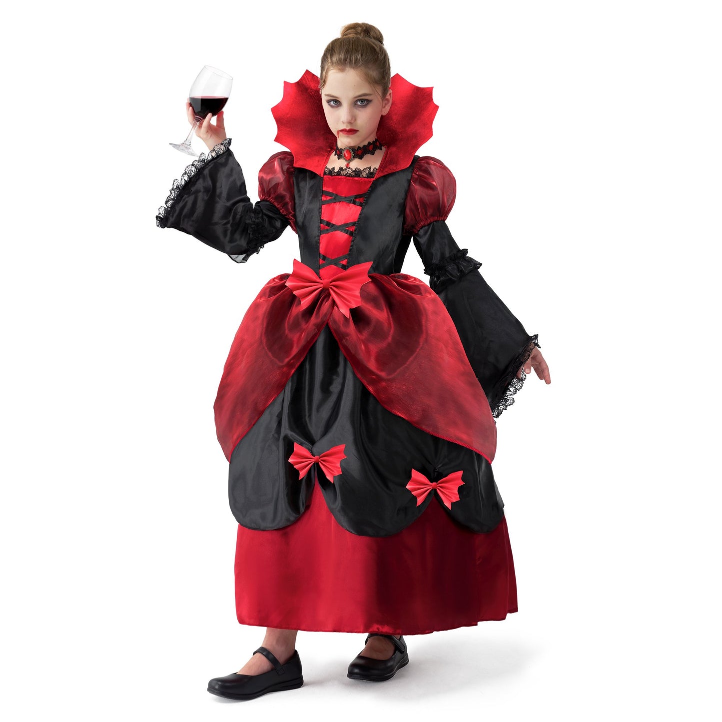 Joyfy Royal Vampire Costume for Girls, Halloween Gothic Victorian Vampiress Queen Costume for Kids Party Dress Up Cosplay