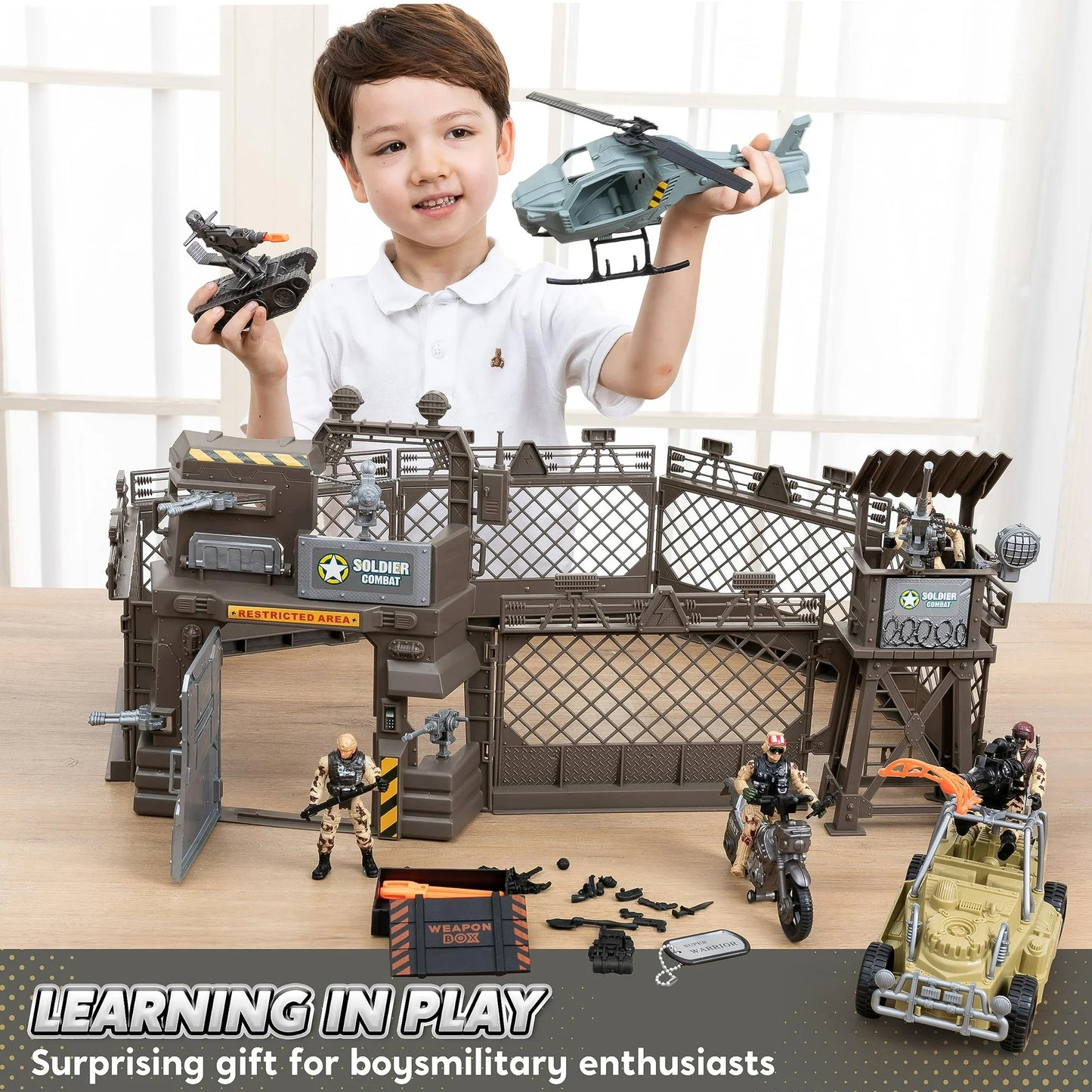 SYNCFUN Military Base Toys Set, Army Men Action Figures and Weapon Gear Accessories Military Combat Toys