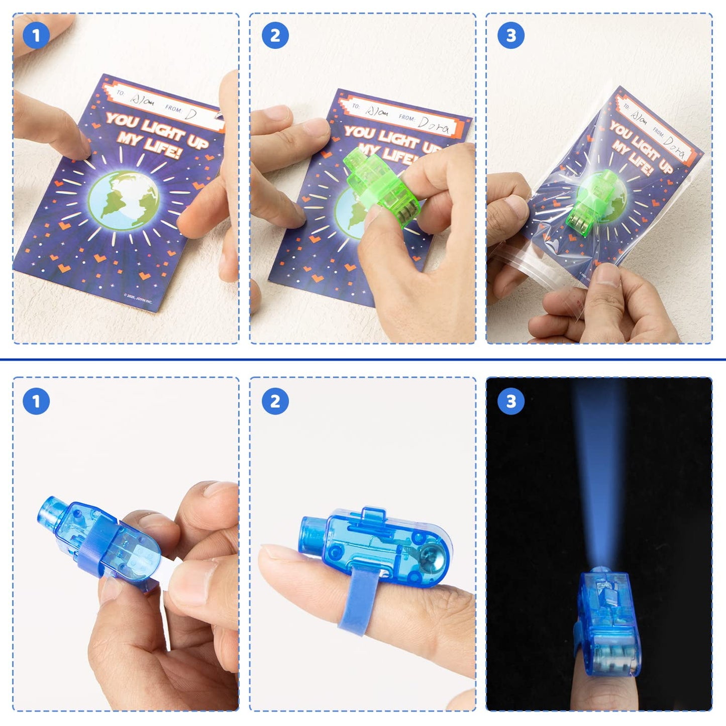 28 Packs Valentines Day Gift Cards with LED Finger Lights, Glow in the Dark Toys for Kids Valentines Class Exchange Cards, Birthday Holiday Party Favors