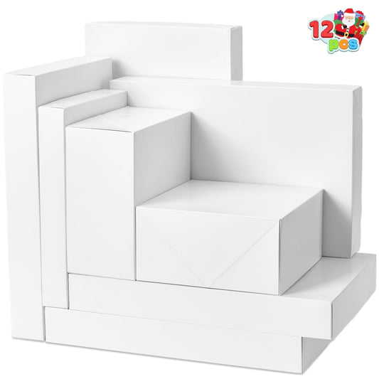 Joyfy 12 Pcs White Kraft Cardboard Boxes Gift Wrap for Christmas Holiday, Festive Xmas Wrapping Shirt and Lingerie Cupcake DIY Boxes