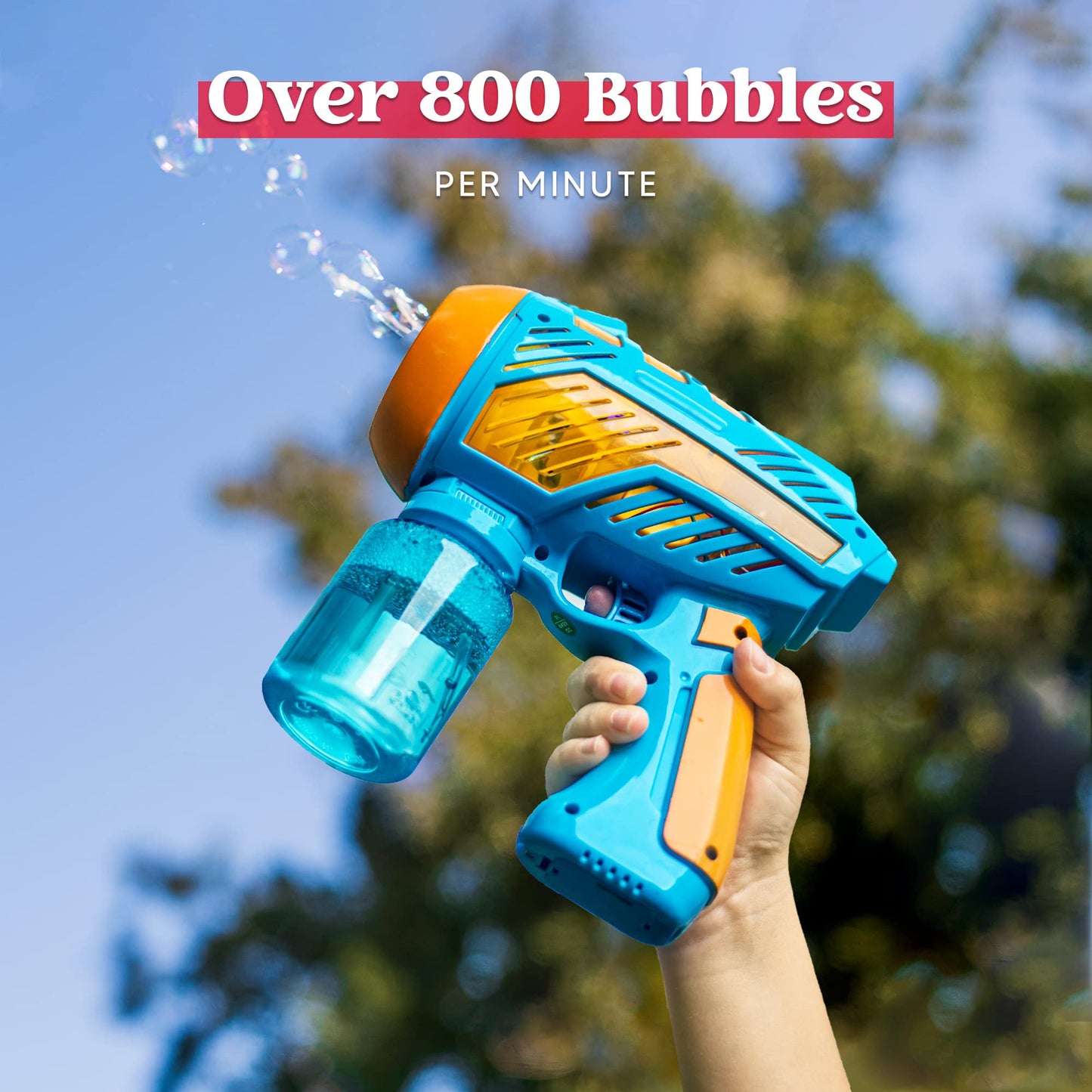 JOYIN 2 Bubble Guns with LED Lights and Music，Bubble Maker and Blower, Indoor and Outdoor Play, Kids Party Favor, Game Toys, Summer Themed Party and Birthday (Blue+Green)