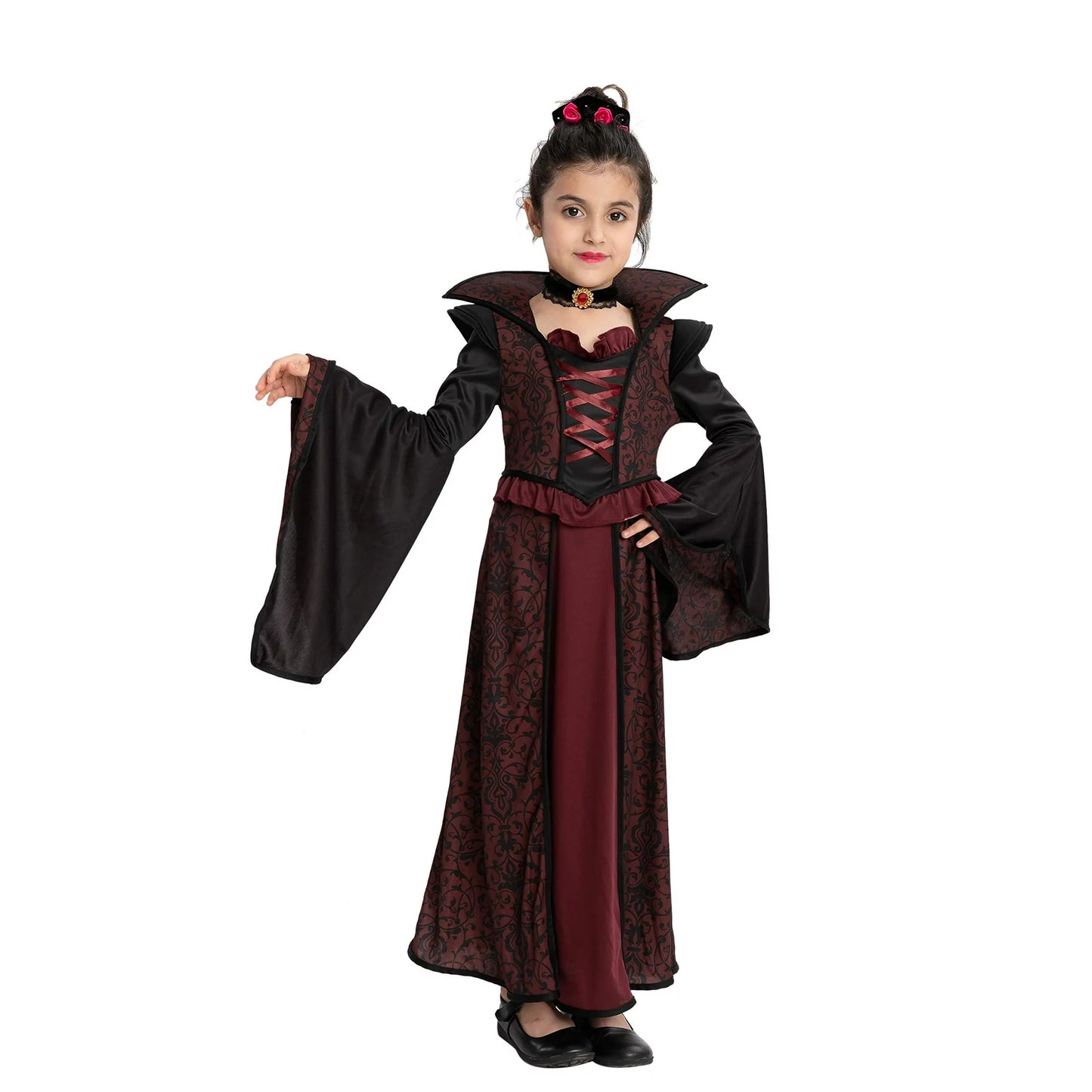 Spooktacular Creations Royal Vampire Costume Set for Girls Halloween Dress Up Party, Role-Playing, Carnival Cosplay, Vampire-Themed Party for 8-10 Years Old