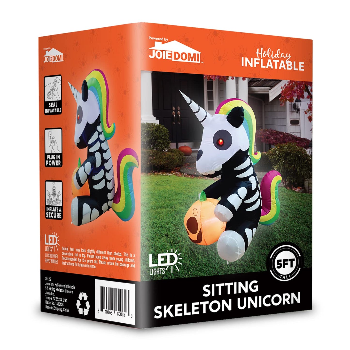 Syncfun 5 FT Halloween Inflatable Sitting Skeleton Unicorn with Build-in LEDs,Halloween Decorations Blow Up Yard decorations Outdoor Decorations