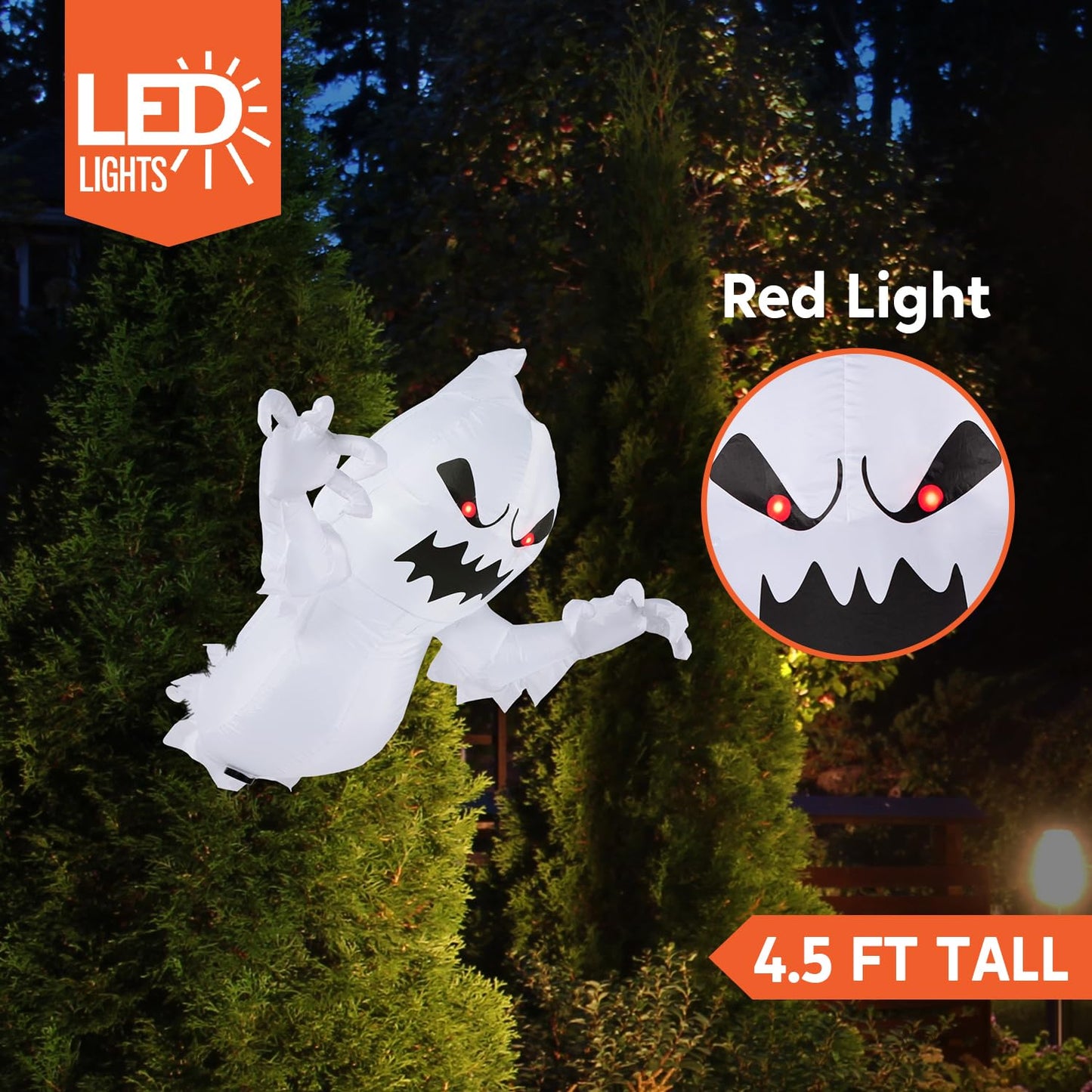 SYNCFUN 4.5 FT Halloween Inflatable Outdoor Scary Flying Ghost Broke Out from Window with Built-in LED Blow Up Inflatable for Window Decoration Yard Garden Lawn Decor