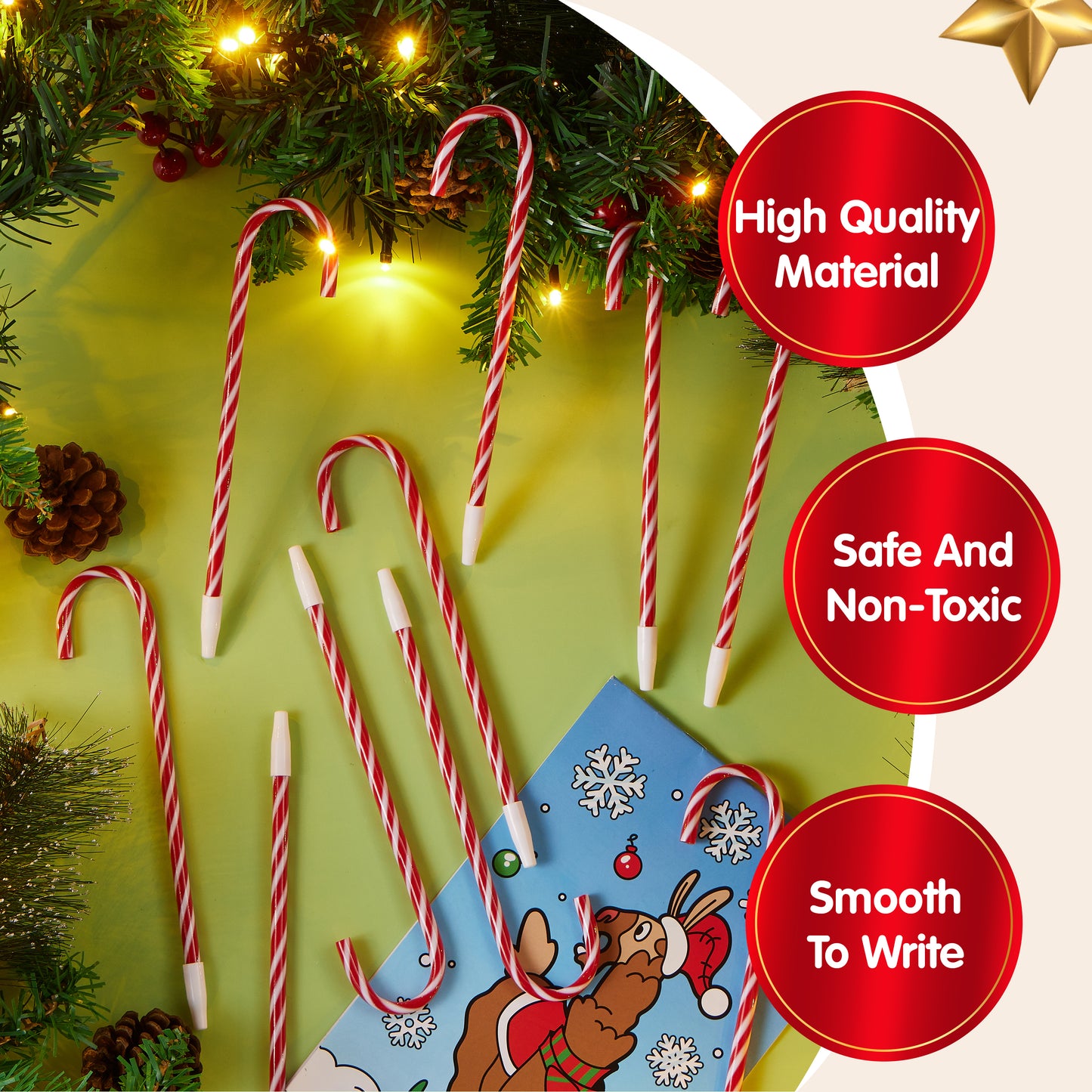 Joyfy 48 Pcs Christmas Candy Cane Pen, Christmas Decoration