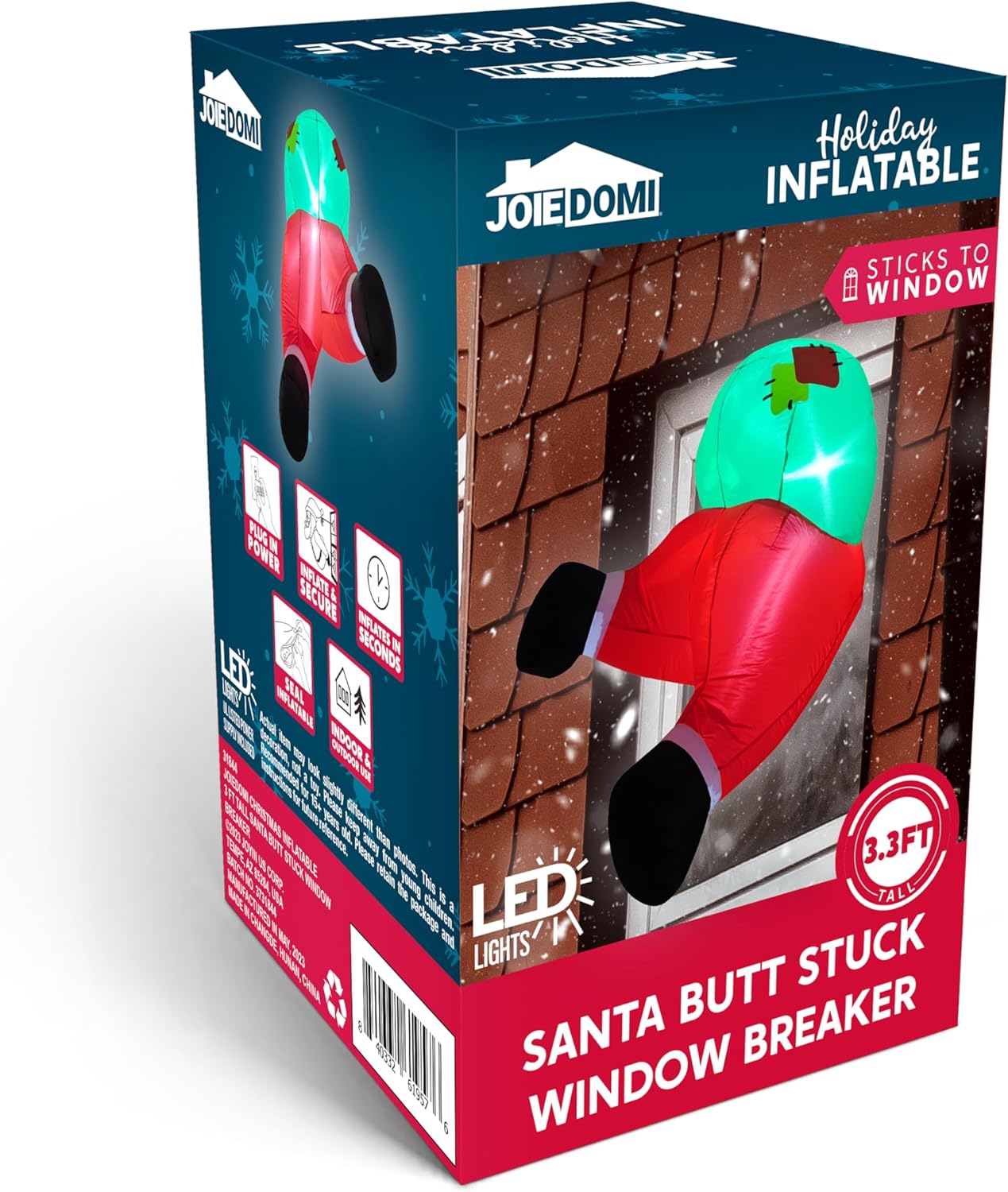 Syncfun 3 FT Christmas Inflatables Window Outdoor Decorations, Santa Butt Stuck Broke Out from Window Blow Ups Yard with Built-in LEDs for Holiday Party Garden Lawn Decor