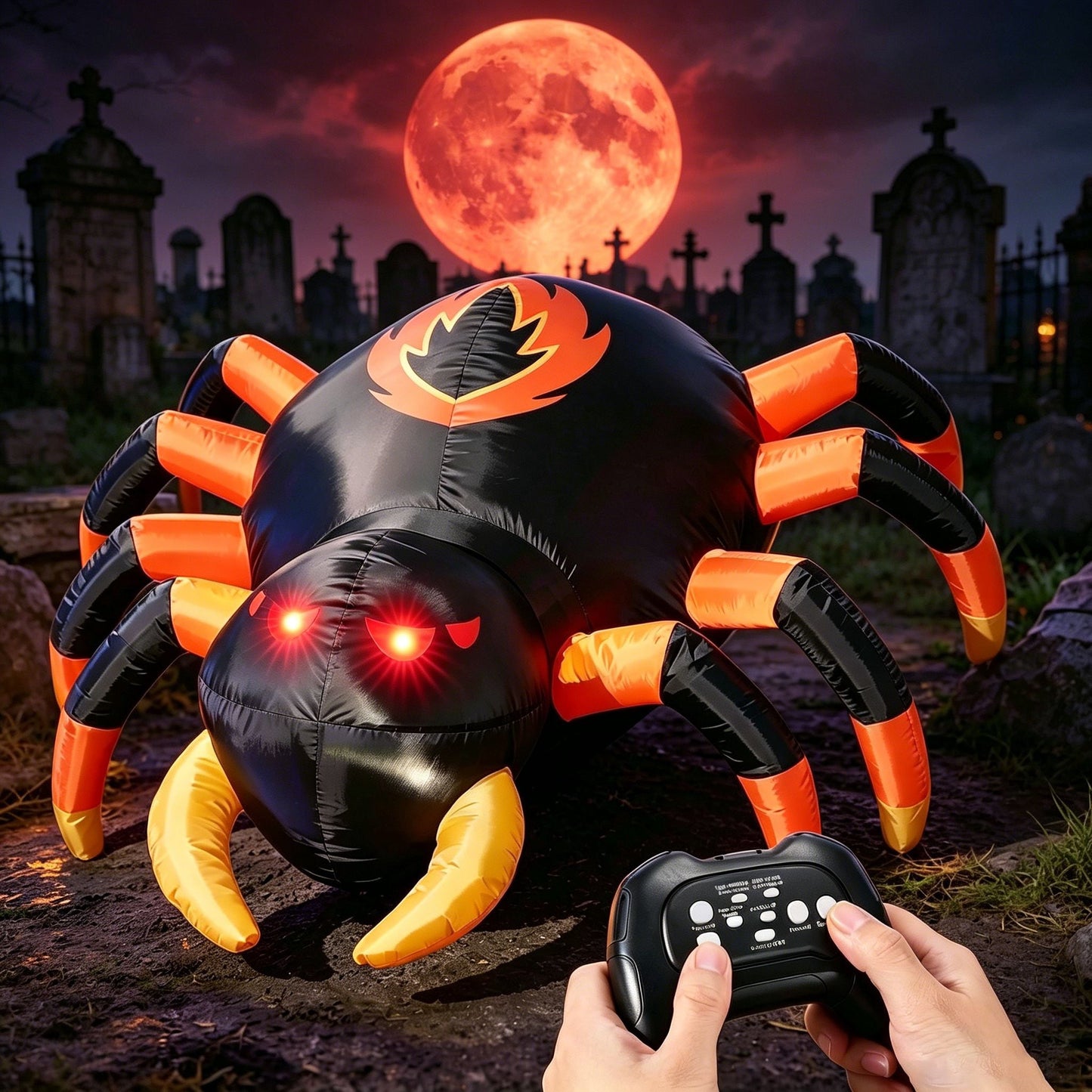 Joyfy 4ft Halloween Inflatable Remote Control Spider,LED Lighted Blow Up Decor Spider with 360¡ã Rotation & Movement Function for Indoor,Yard and Lawn
