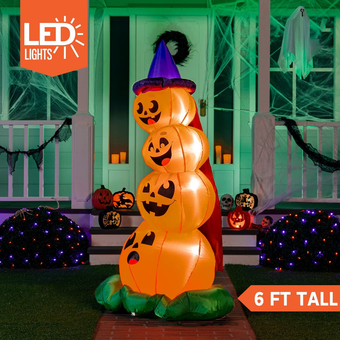 Syncfun 6 FT Halloween Inflatables Stacked Pumpkins with Build-in LEDs for Porch,Halloween Pumpkin Decor Blow up Yard Decorations