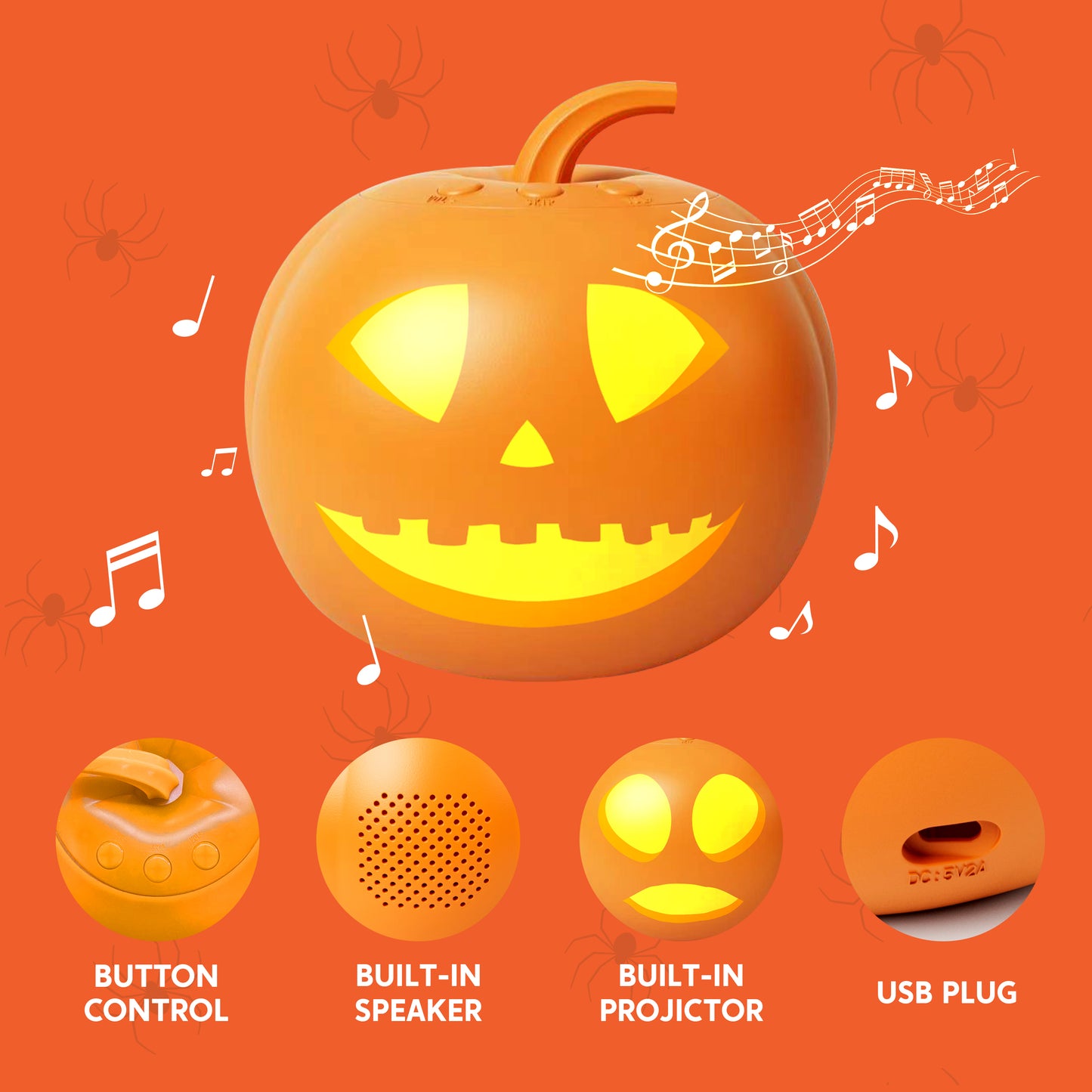 Syncfun 7 Inch Halloween Decorations Talking Pumpkin,Animated Pumpkin Face Expression and Music with Built in Projector & Speaker Plug and Play
