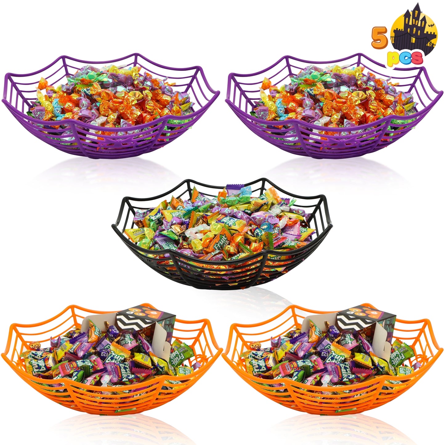 Joyfy 5 Pcs Halloween Candy Bowl,Spider Web Candy Basket Tableware Decorations for Table Desk Haunted House Trick Or Treat Party Supplies Favors