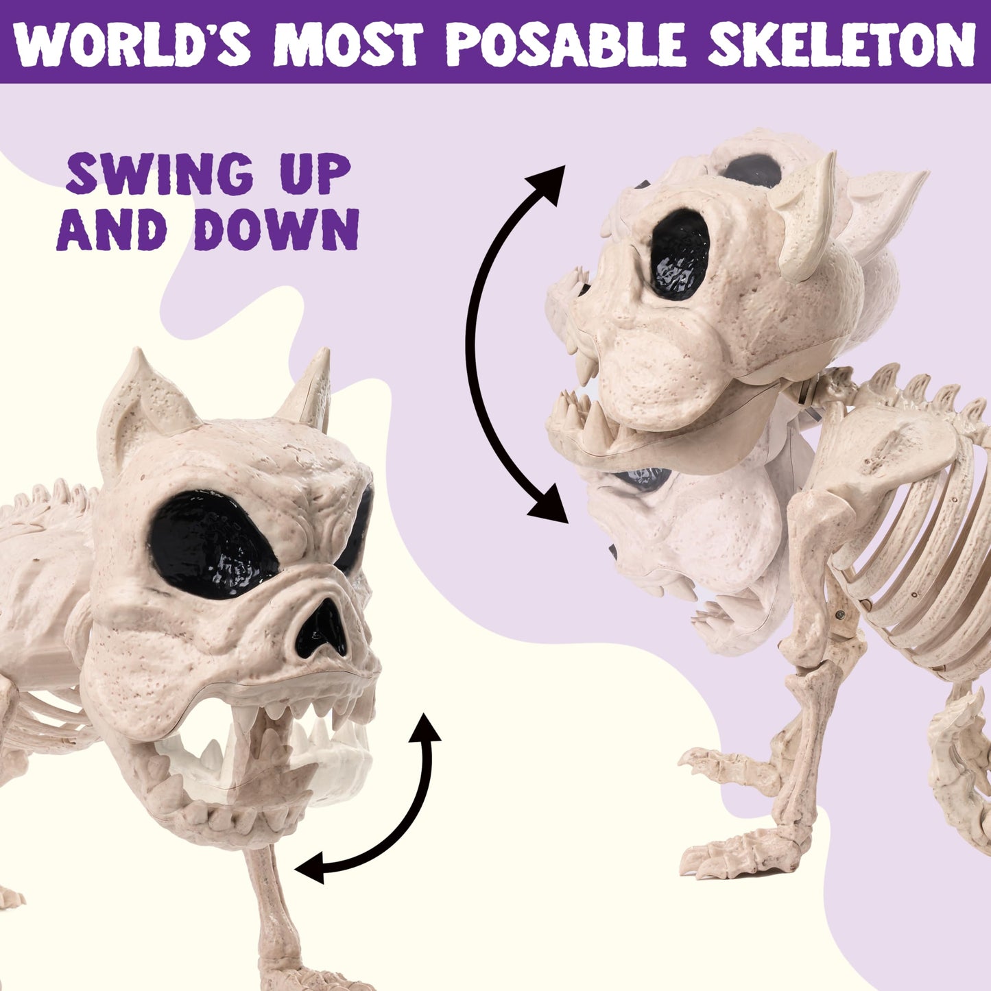 Joyfy 16 Inch Halloween Skeleton Dog Skeleton Halloween Decor,Pose-N-Stay Plastic Skeleton Bones with Posable Joints for Hallowmas Decoration Outdoor Haunted House Party