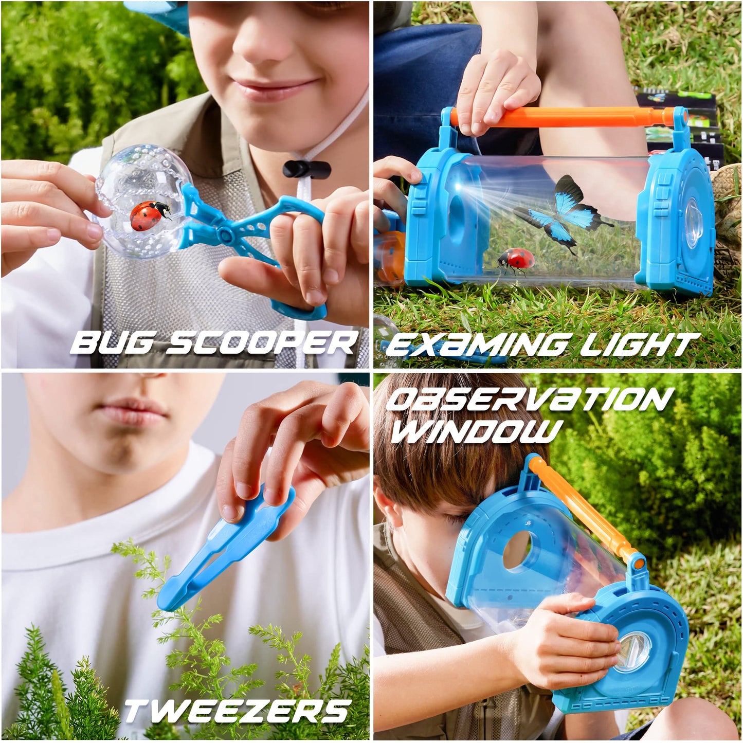 SYNCFUN Bug Catcher Kit for Kids - Light Up Critter Habitat Box for Indoor/Outdoor Insect Collecting - Includes Bug Tong, Tweezer, Activity Booklet, and Pipette - Gift for Boys and Girls