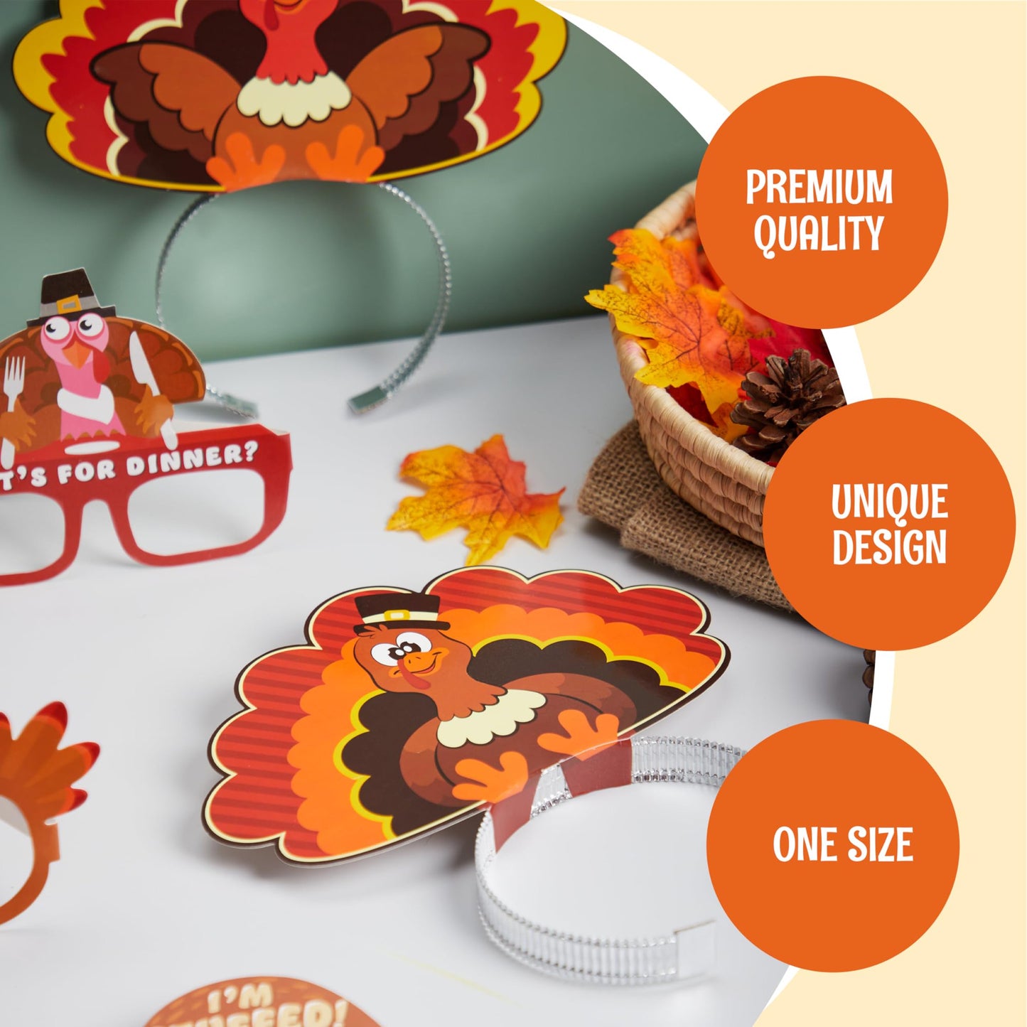 Joyfy 16 Pack Thanksgiving Turkey Headbands and Glasses Frame for Kids Adult,Thanksgiving Party Role Play