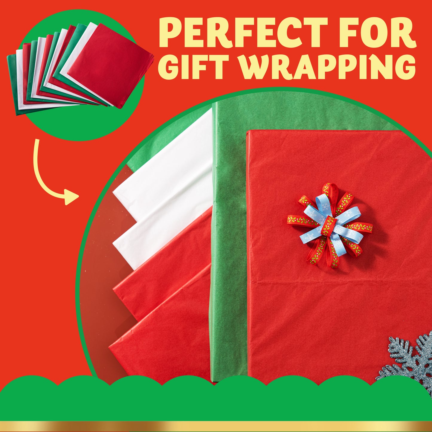 Joyfy 72 Sheets Christmas Tissue Paper Assorted Design (Red, Green & White) 20" x 20" Christmas Wrapping Tissue for Gift Bags DIY Crafts Party Decorations