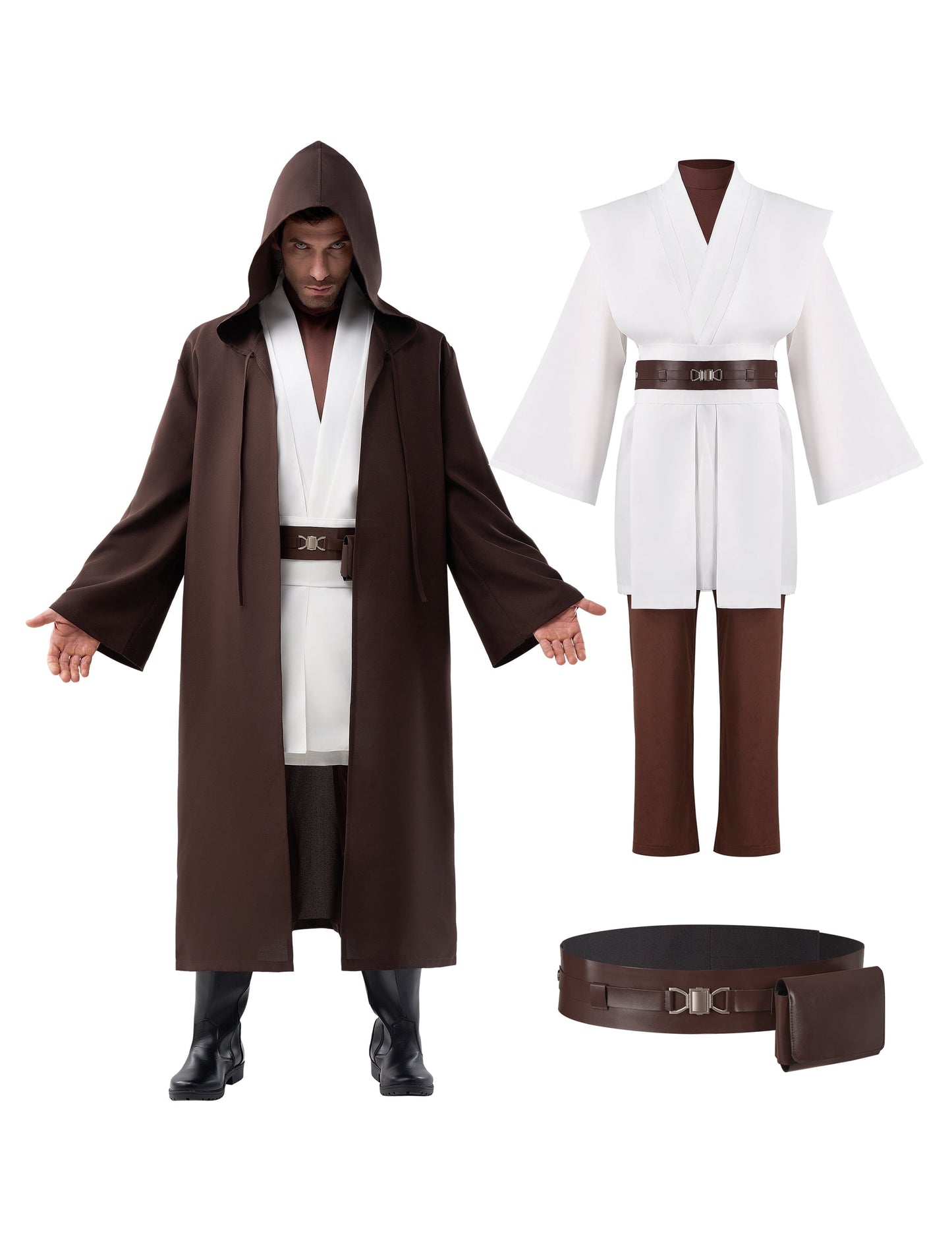 Joyfy Men Tunic Costume Tunic Hooded Robe for Adult Fancy Dress Cosplay Costume for Halloween Party Dress up