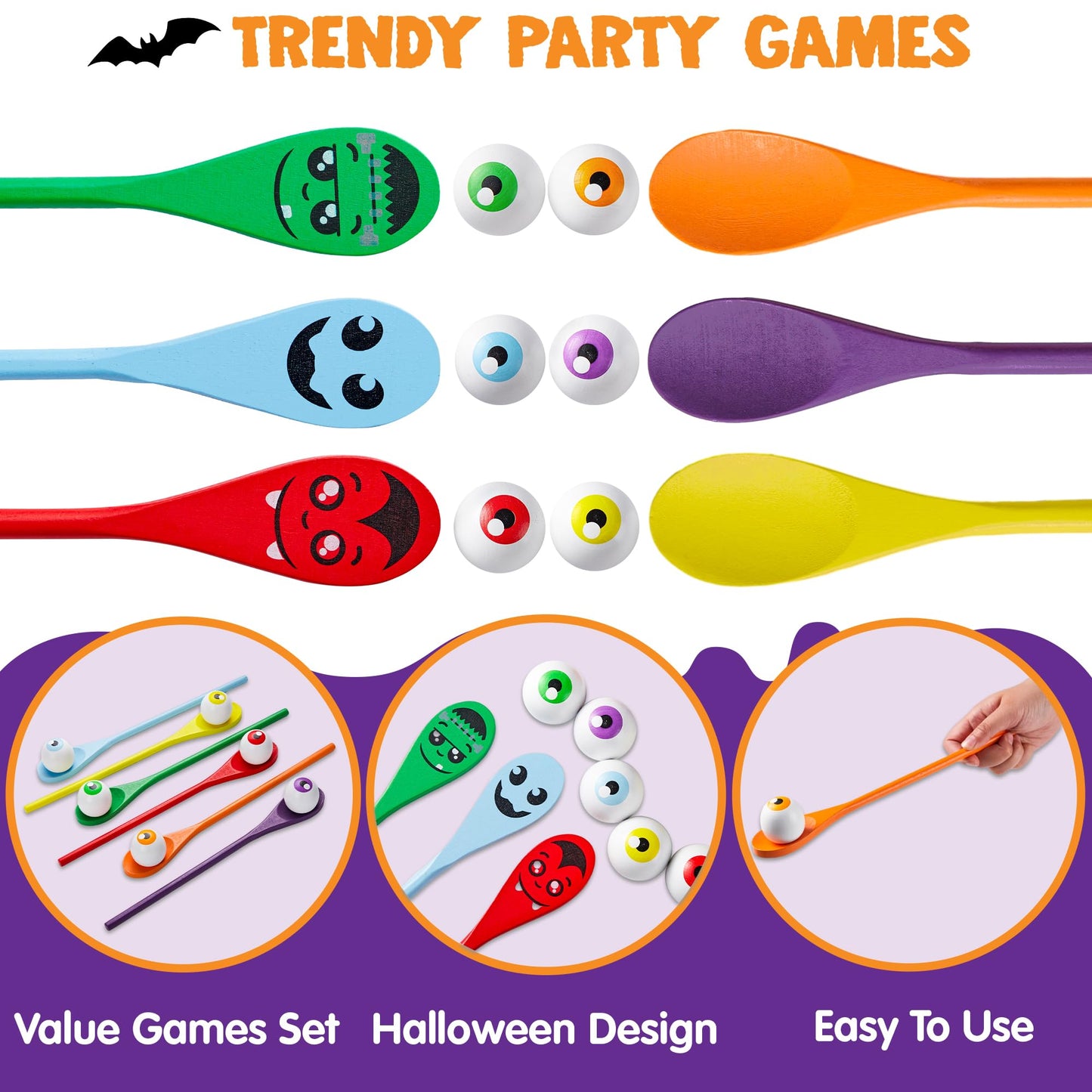 Joyfy 6 Packs Halloween Spoons Game Set,Eyeballs and Spoons Race Party Favors for Kids,Halloween Prizes,Halloween Activities for Kids