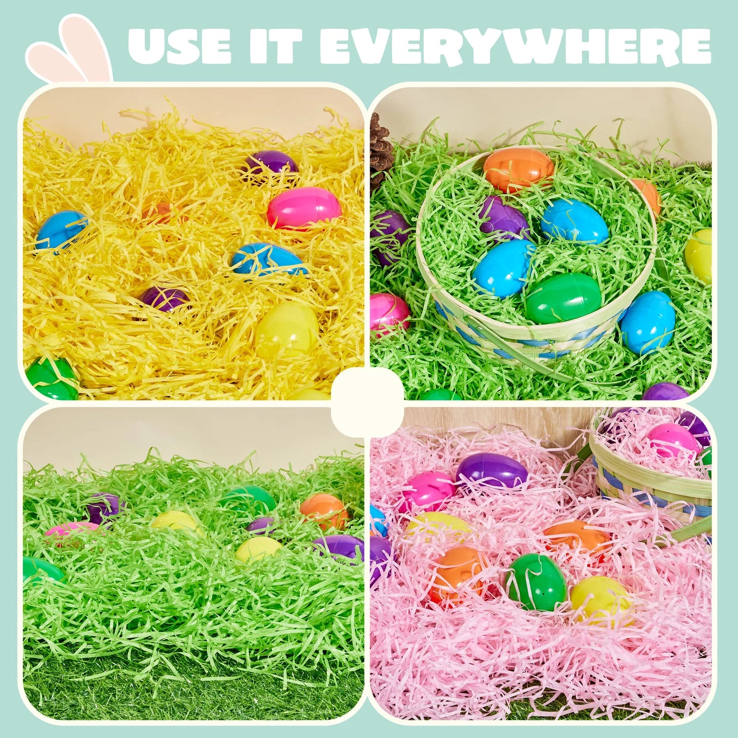 Joyfy 10 oz Easter Grass,280g Crinkle Cute Recyclable Paper Shred Filler for Basket Filling,Gift Wrapping,Party Decoration,Easter Egg Hunt (Pink, Yellow and Green)