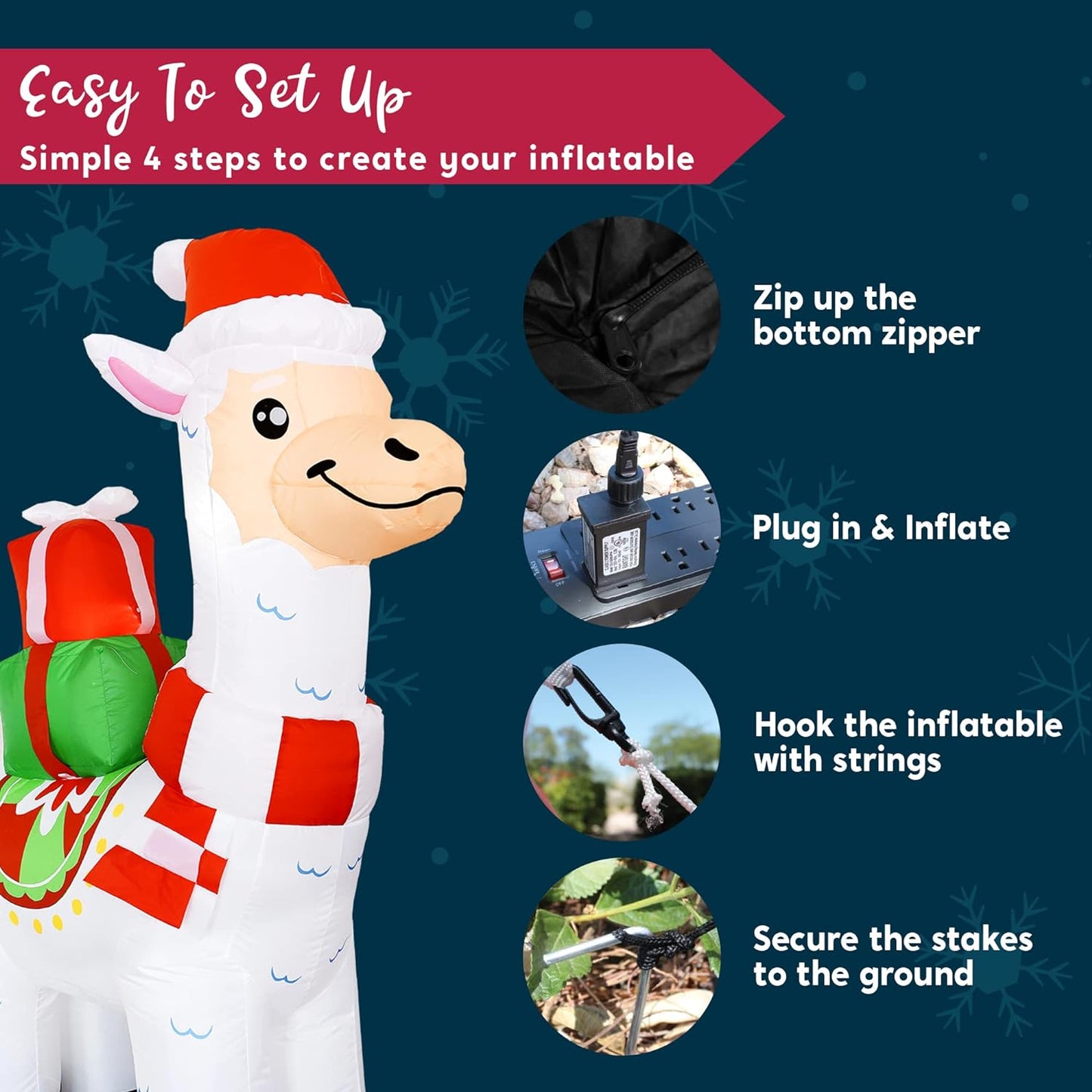 Joyfy 6 FT Christmas Inflatables Llama Outdoor Decorations,Llama Christmas Blow Ups Yard Christmas with Built-in LEDs for Holiday Party Garden Lawn Decor