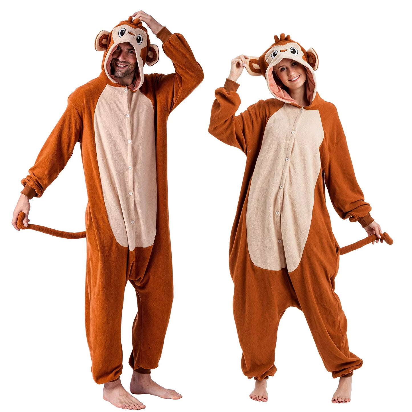 Spooktacular Creations Unisex Adult Monkey Pajama Plush Monkey Costume with Hat and Tail for Dress Up Party Role Playing Themed Parties Halloween Costume, XL