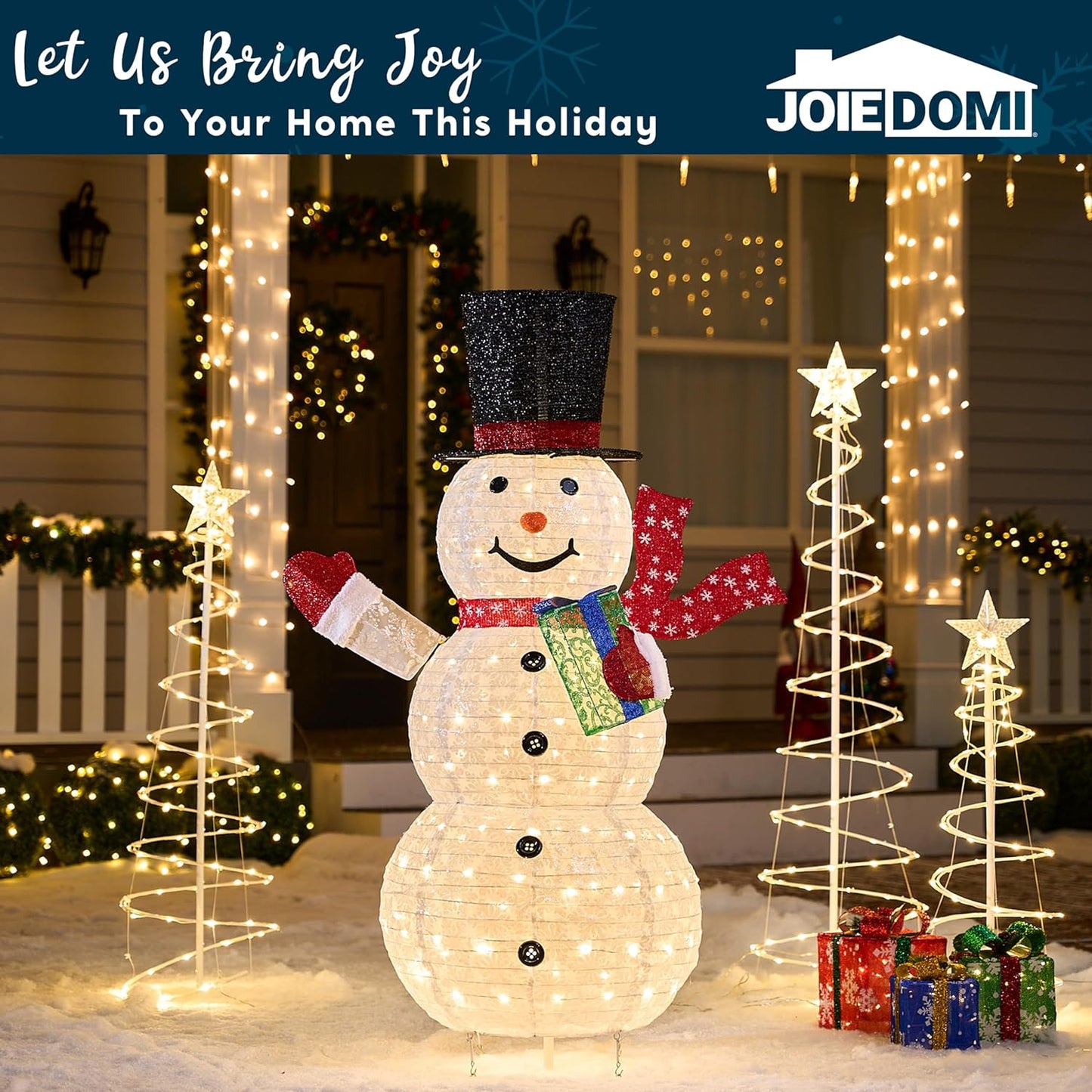 Joyfy 5 FT Snowman Yard Light Christmas Outdoor Decorations,150 LED Snowman Christmas Decorations,Christmas Yard Light with Stakes Holiday Decor