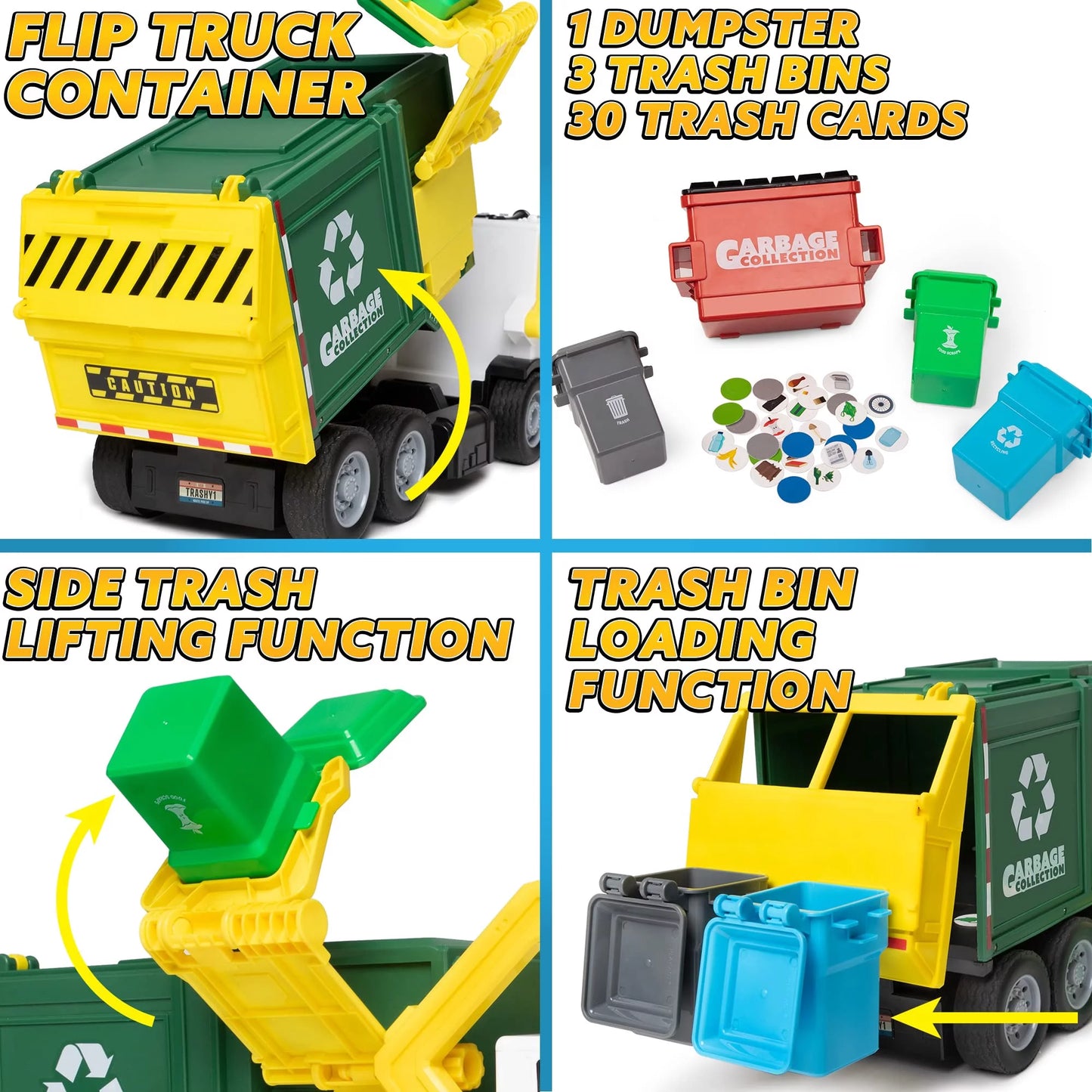 JOYIN 16" Large Garbage Truck Toys for Boys, Realistic Trash Truck Toy with Trash Can Lifter and Dumping Function, Toy Truck Gift for Boy Age 2 3 4 5 Years Old