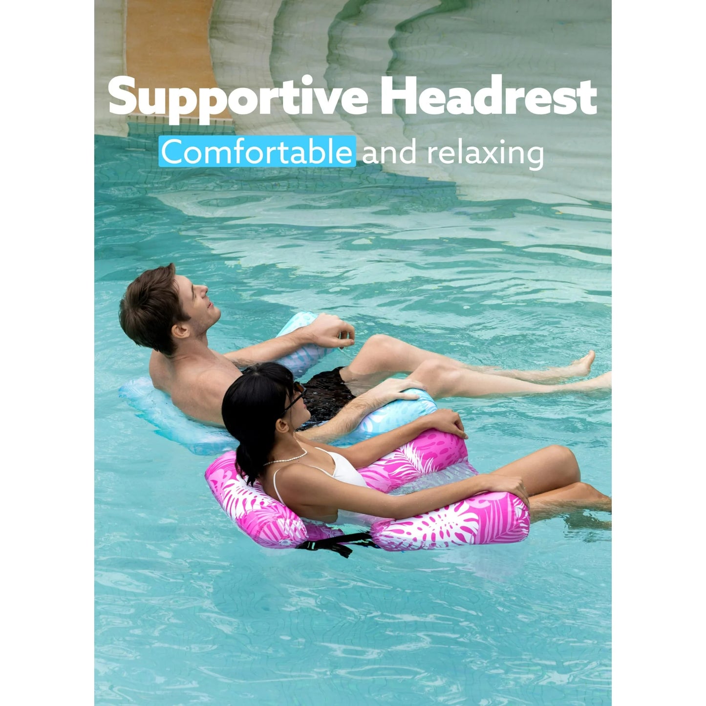 Syncfun 2 Pack Pool Floats Chairs Adult Inflatable Pool Lounge Chairs Hammock Water Floating Chair Tropical Plants Pattern Swimming Pool Float for Pool Party Summer Water Fun
