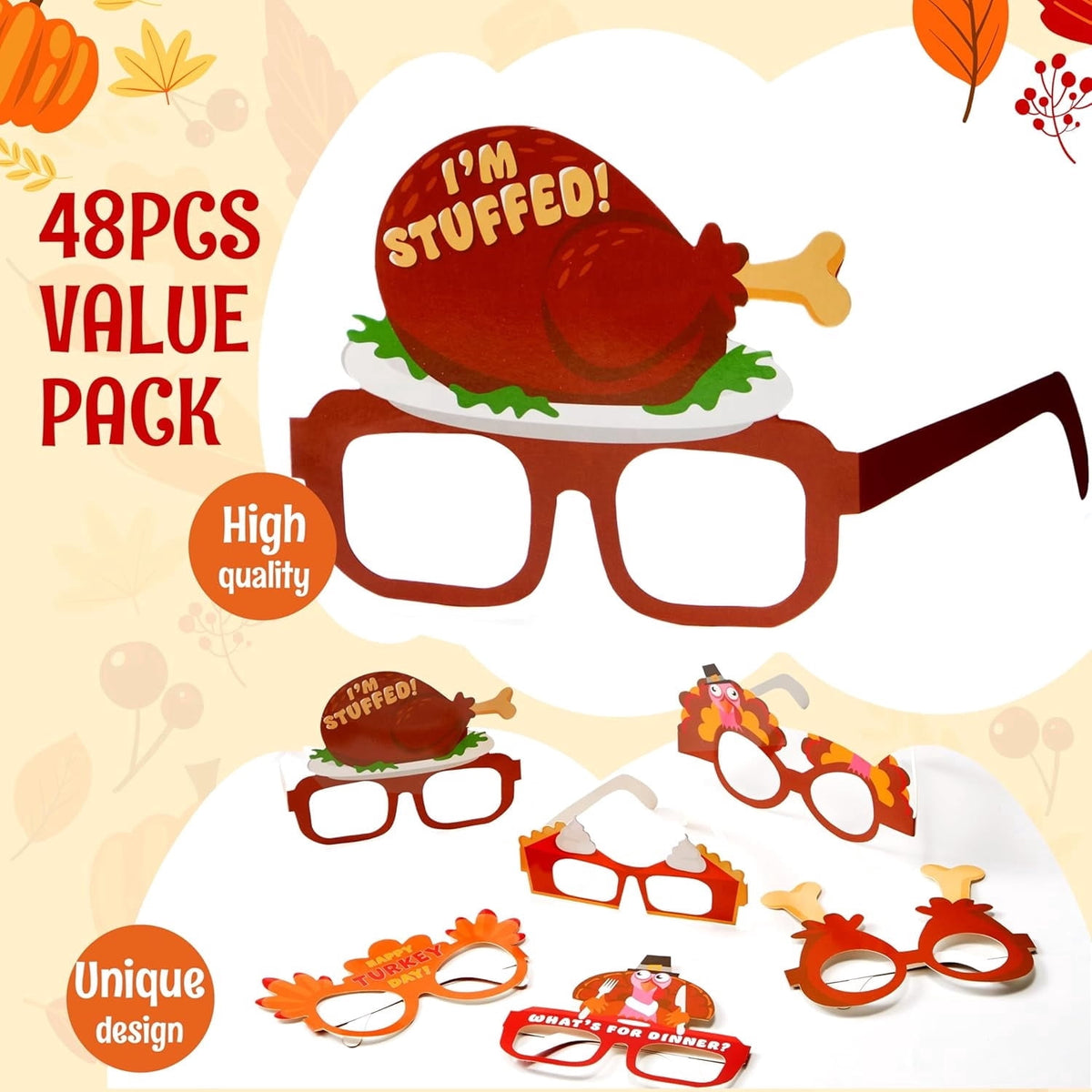 Joyfy 48 Pcs Turkey Eyeglasses,Thanksgiving Headband Turkey Costume Adults