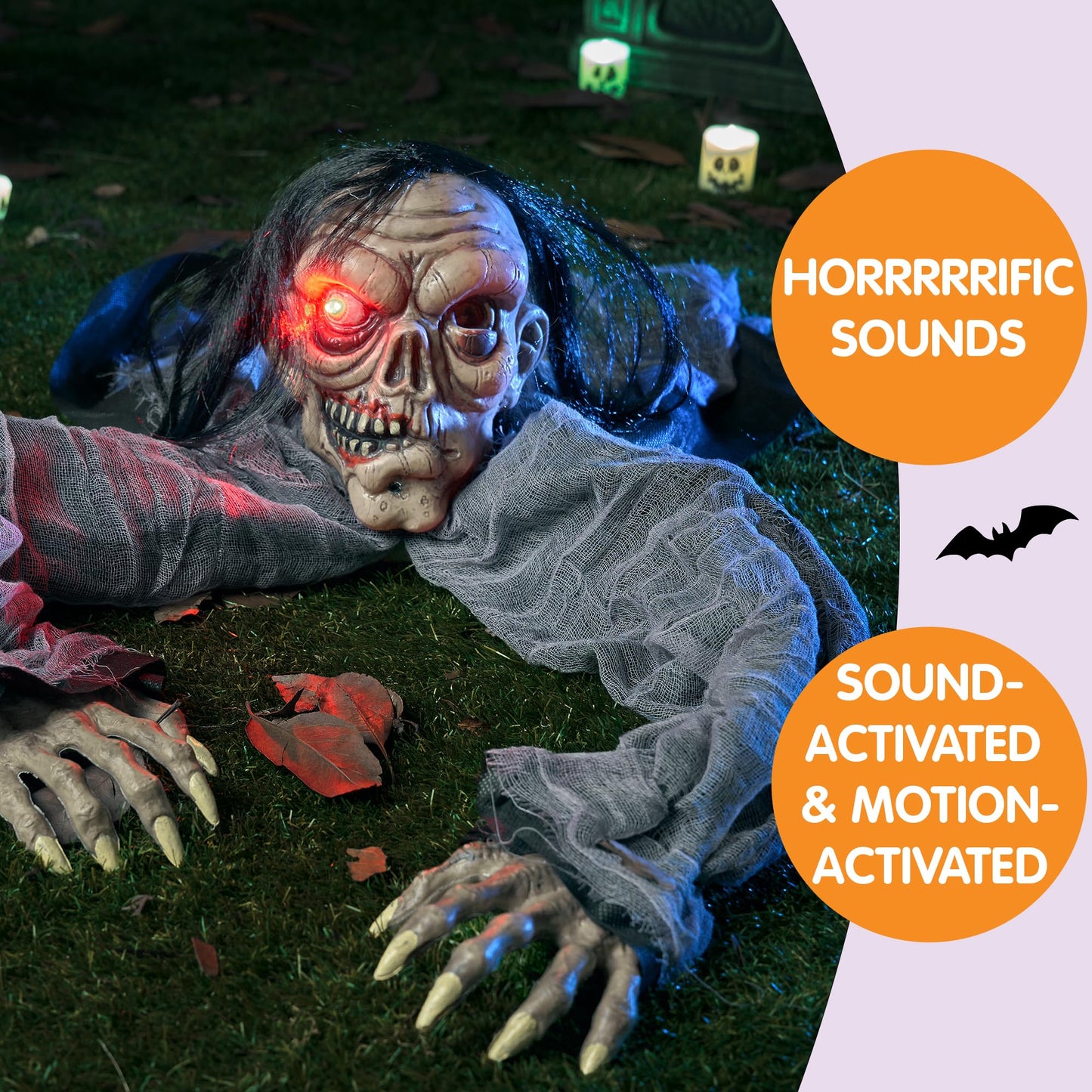 Joyfy Halloween Groundbreaker Animated Halloween Decorations Zombie with Decayed Face and Movable Arms,Outdoor Scary Halloween Yard Decorations,Haunted House Decorations