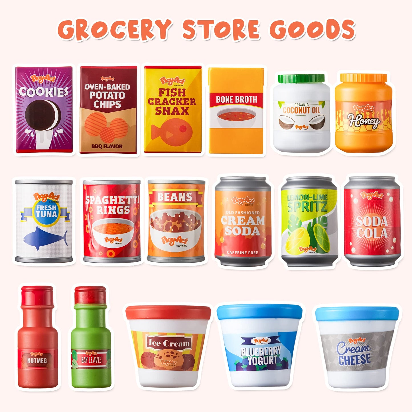 Joyfy 30 Pcs Play Food Grocery Cans, Play Kitchen Accessories, Gifts & Indoor Toys for Kids Toddlers 2 3 4 5 6 Years Old