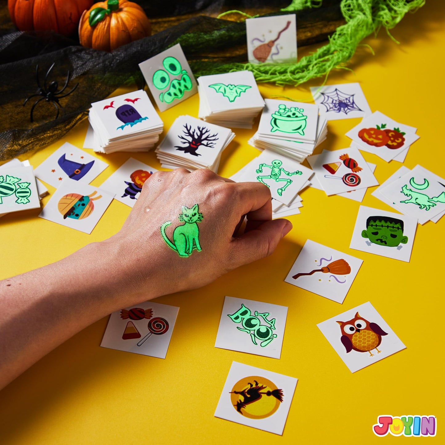 Joyfy 300+ Halloween Temporary Tattoos,Glow in The Dark Tattoos for Kids,Halloween Toys Bulk,Halloween Trick or Treat Toys,Halloween Party Favor