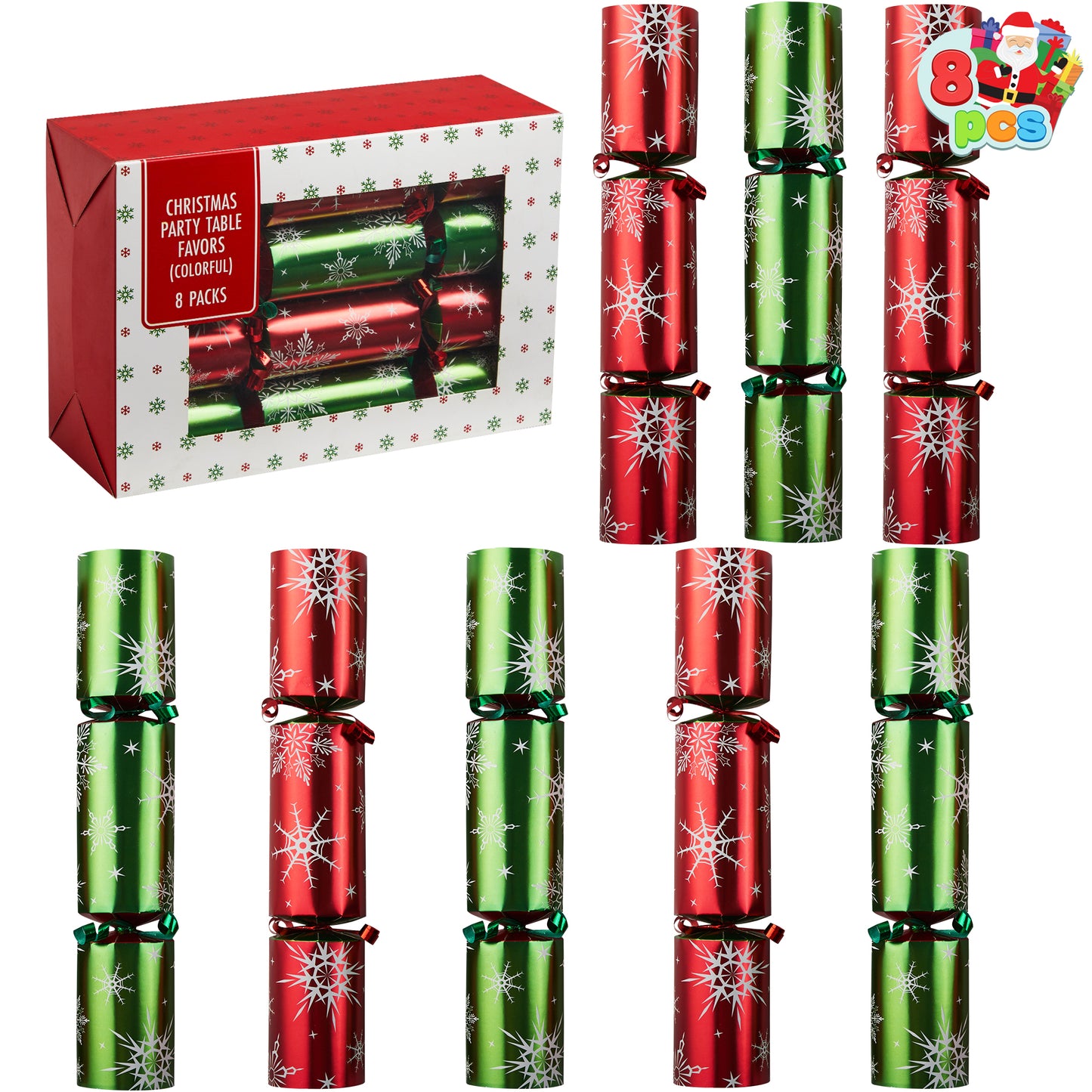 Joyfy 8 Pcs Christmas Crackers Party Favor Non-Snap Red & Green Snowflake Design Party Table Favors with Holiday Party Favor Supplies for Kids and Adults, Christmas Parties, Dinners & Holidays
