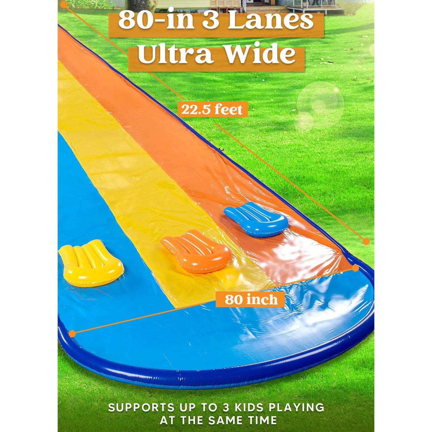 Joyfy 22.5ft Triple Water Slide and 3 Inflatable Boards, Backyard Summer Lawn Water Slides Waterslides and Sprinkler Water Toys for Kids Adults Outdoor Fun