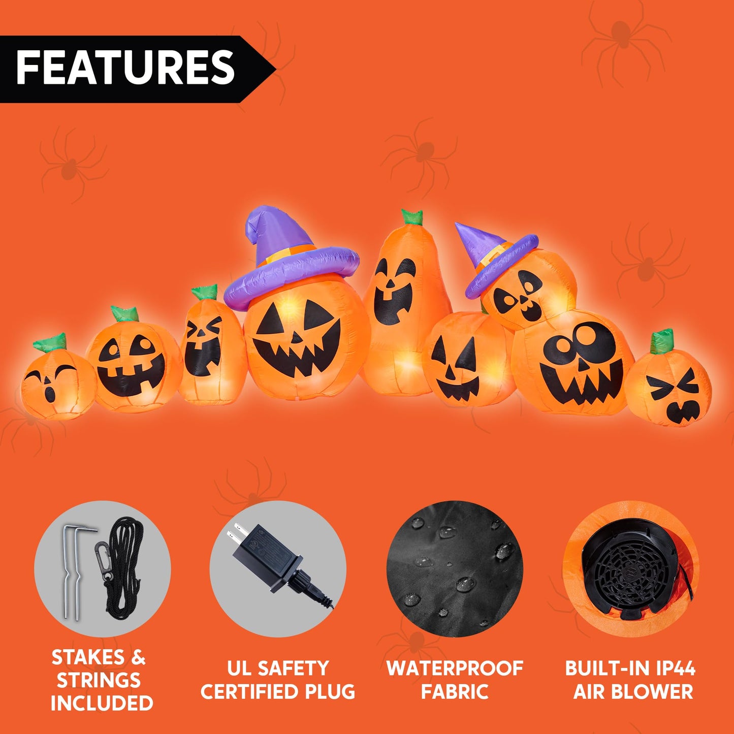 Syncfun 12.5 FT Halloween Inflatable Long Pumpkin with Witch Hat Decorations Inflatables with Build-in LEDs,Halloween Decor Outdoor Blow Up Yard Decorations