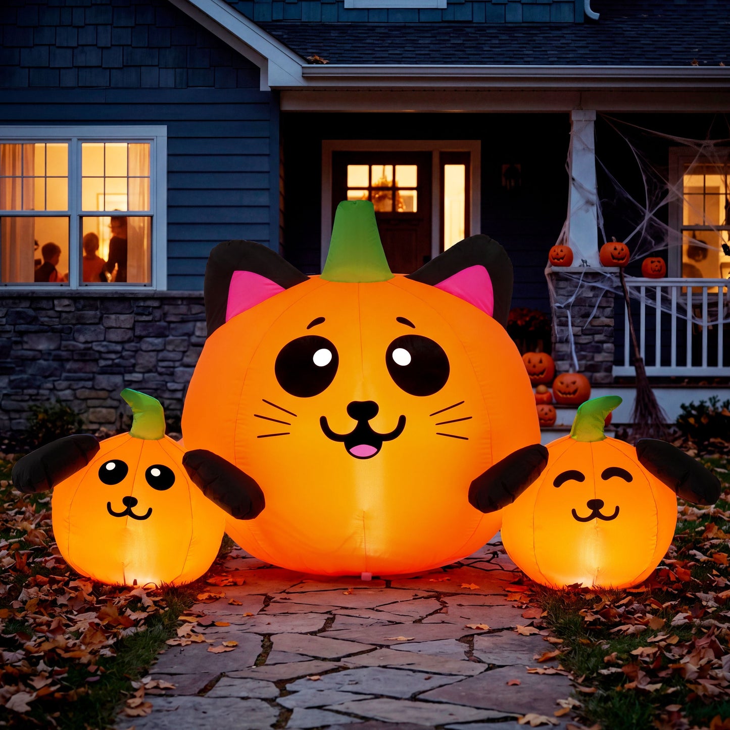 Joyfy 5 ft Halloween Inflatable Pumpkin Cat & Dog Head Combo,Blow Up Decor with Built in LED Lights,Outdoor Decoration for Yard,Lawn,Garden