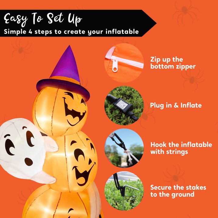 Syncfun 6 FT Halloween Inflatables Stacked Pumpkins and Ghost with Build-in LEDs for Porch,Halloween Pumpkin Decor Blow up Yard Decorations