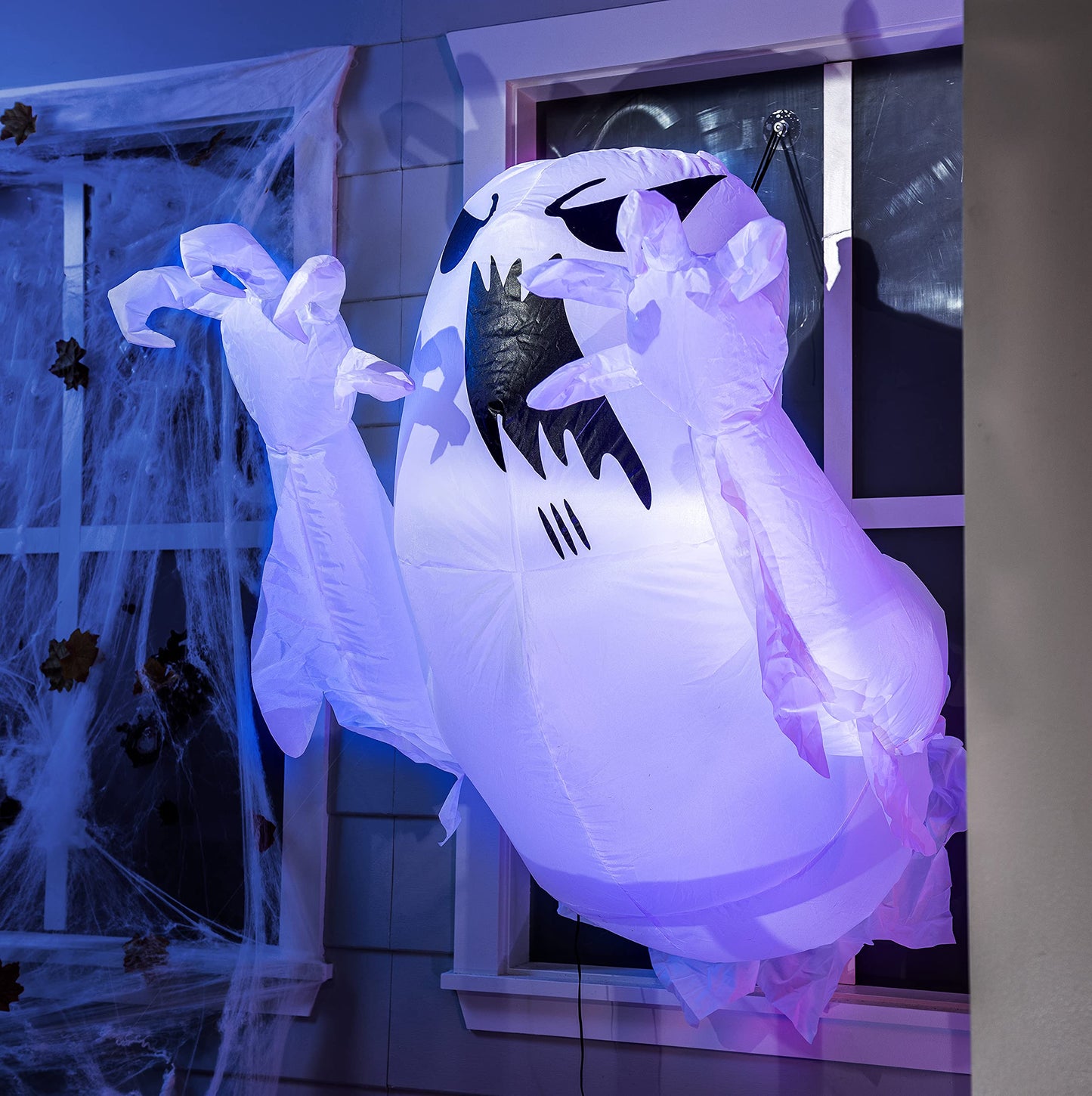 Syncfun 4.5 FT Halloween Inflatable Decorations Outdoor Scary Flying Ghost Broke Out from Window with Built-in LED Blow Up Inflatable for Window Decoration Yard Garden Lawn Decor
