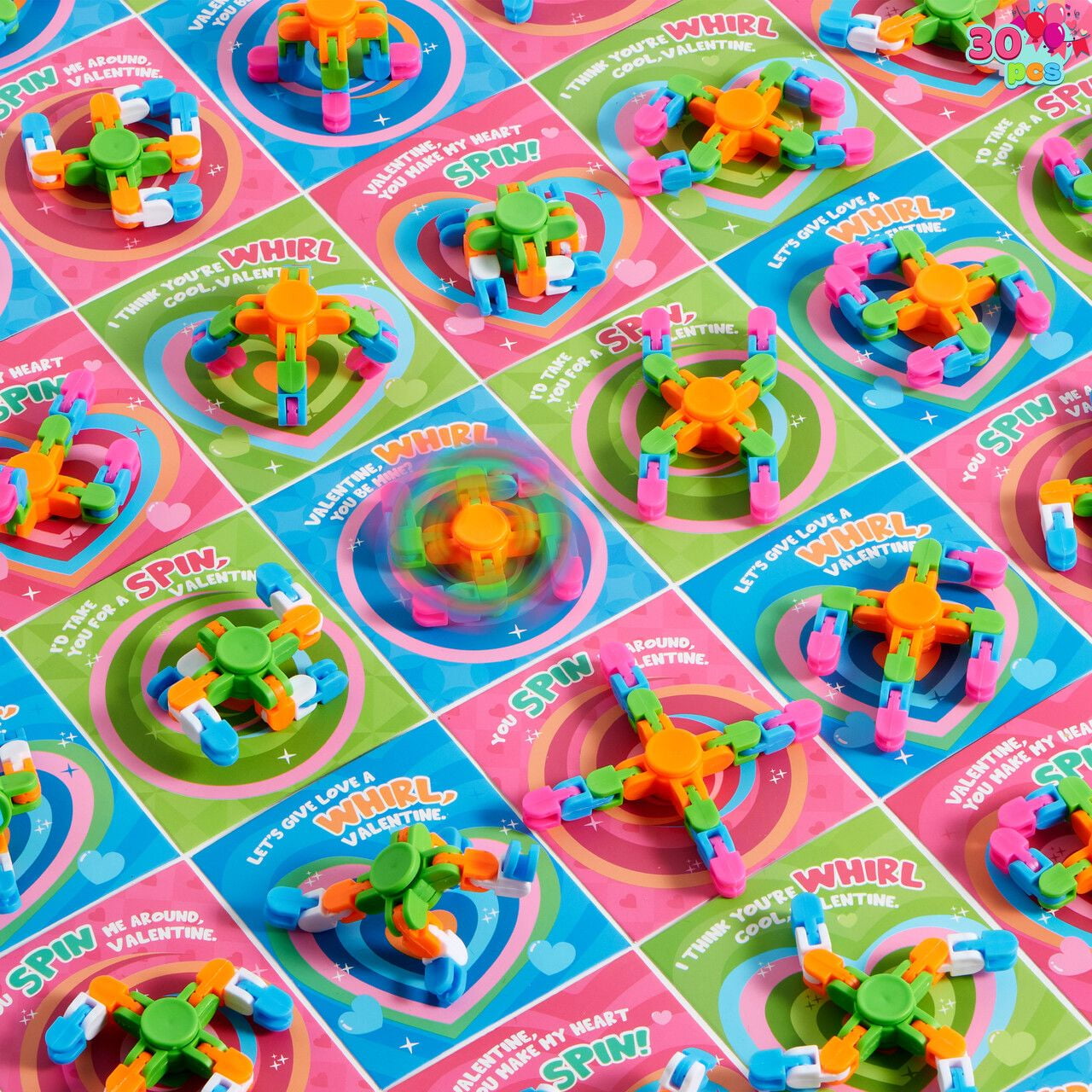 30 Packs Valentine's Day 6-Design Gift Cards with Fidgets Spinners, Deformable DIY Spinners Fingertip, Stress Relief Fidget Toys for Kids and Valentine's Party Favors, Classroom Gift Exchange