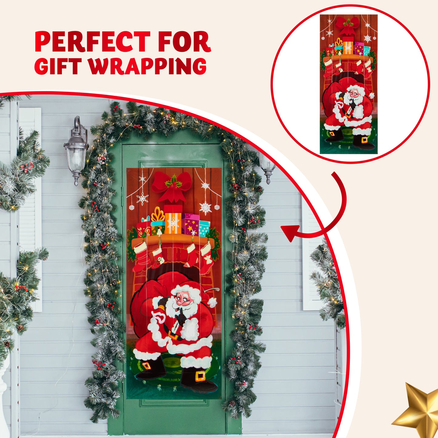 SYNCFUN Christmas Santa with Gifts Window Door Cover Winter Holiday Party Decoration 72X30 Inches