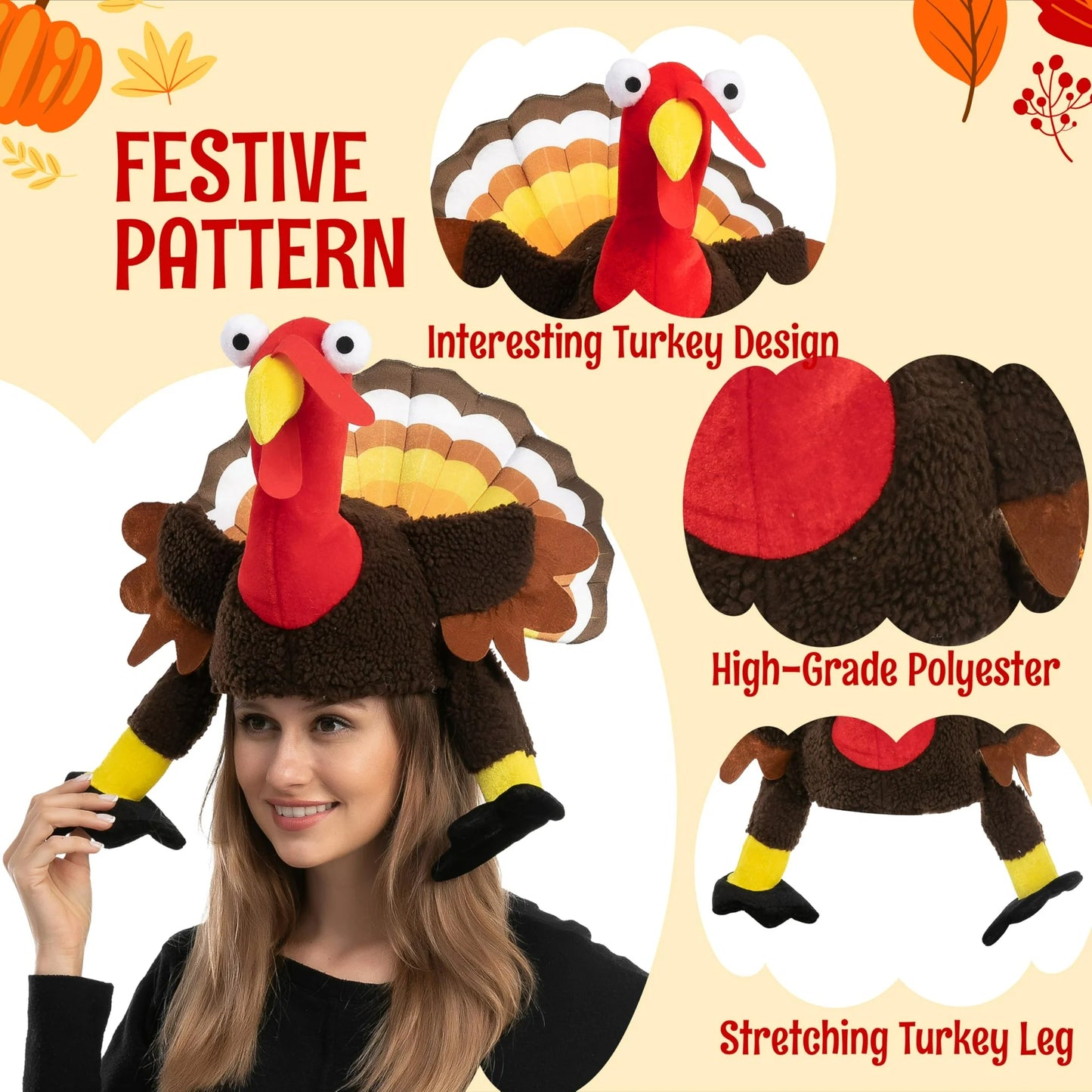 SYNCFUN 1Pcs Thanksgiving Turkey Hat for Adults Kids,with Moving Wings,Thanksgiving Hats Costume Accessory