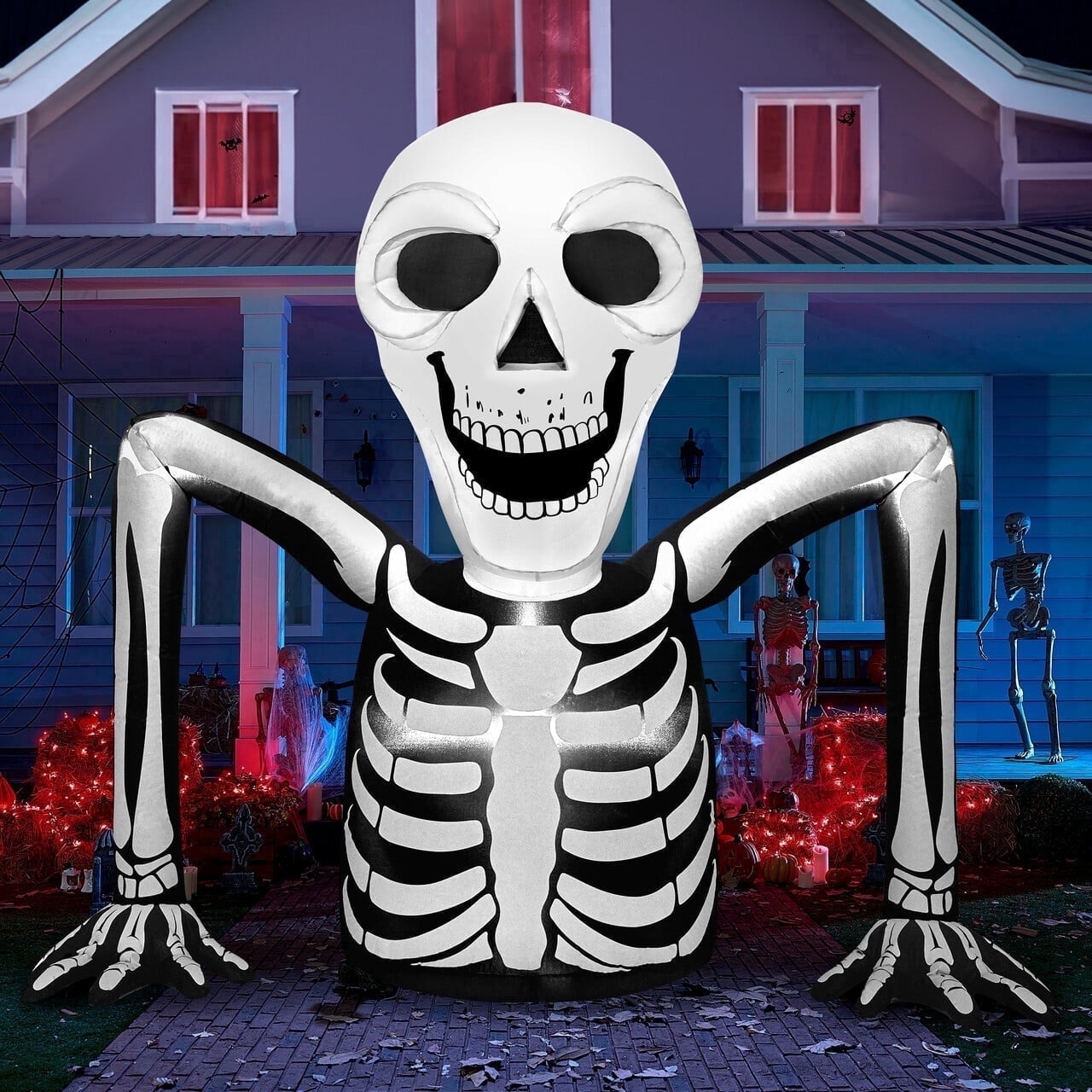 Joyfy 5.5ft Halloween Inflatables Long Light Up Skeleton Ground Breaker Halloween Inflatables Outdoor Decorations,Blow up Halloween Yard Decorations